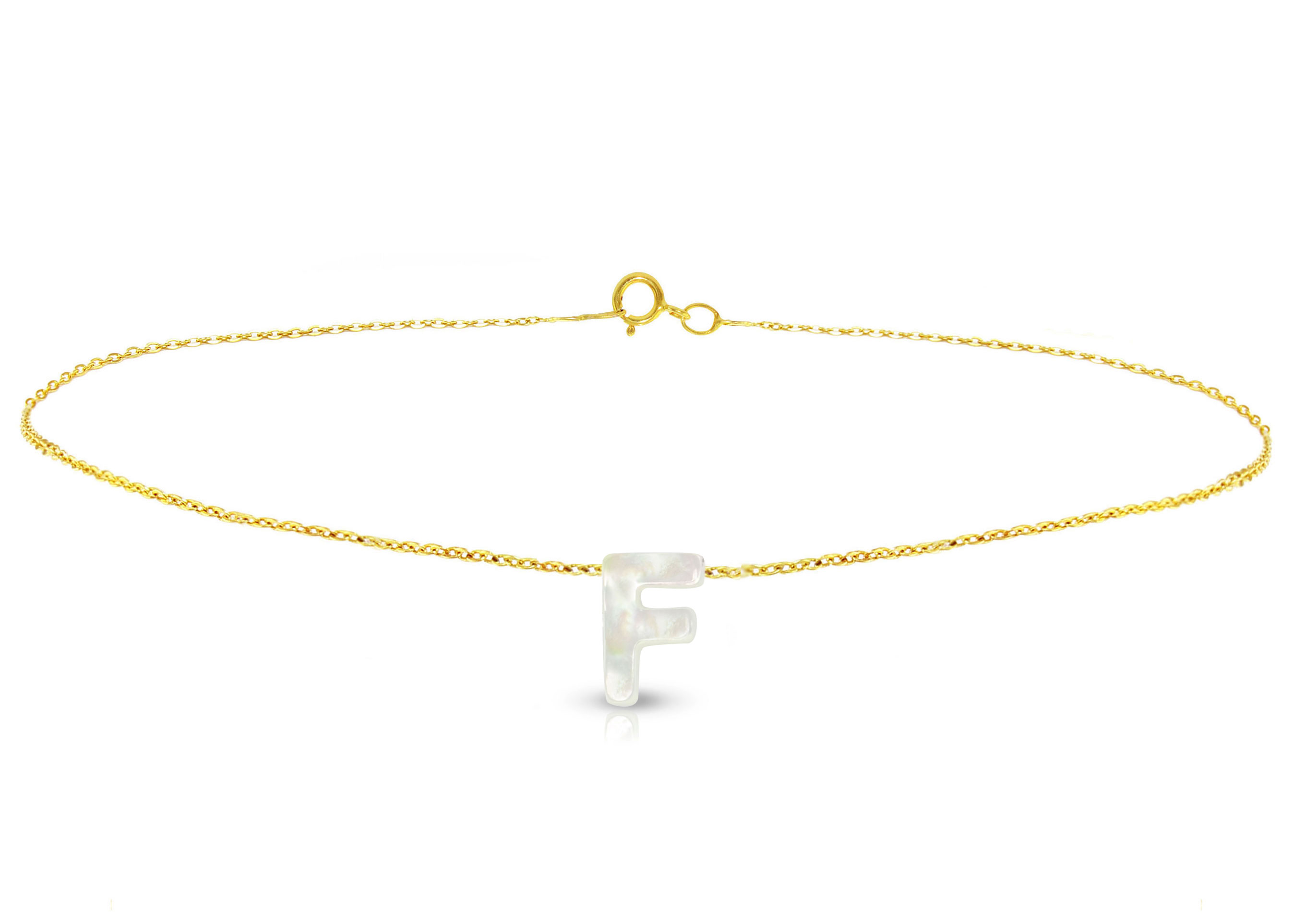 Vera Perla 18K Gold F Letter  Mother of Pearl Bracelet