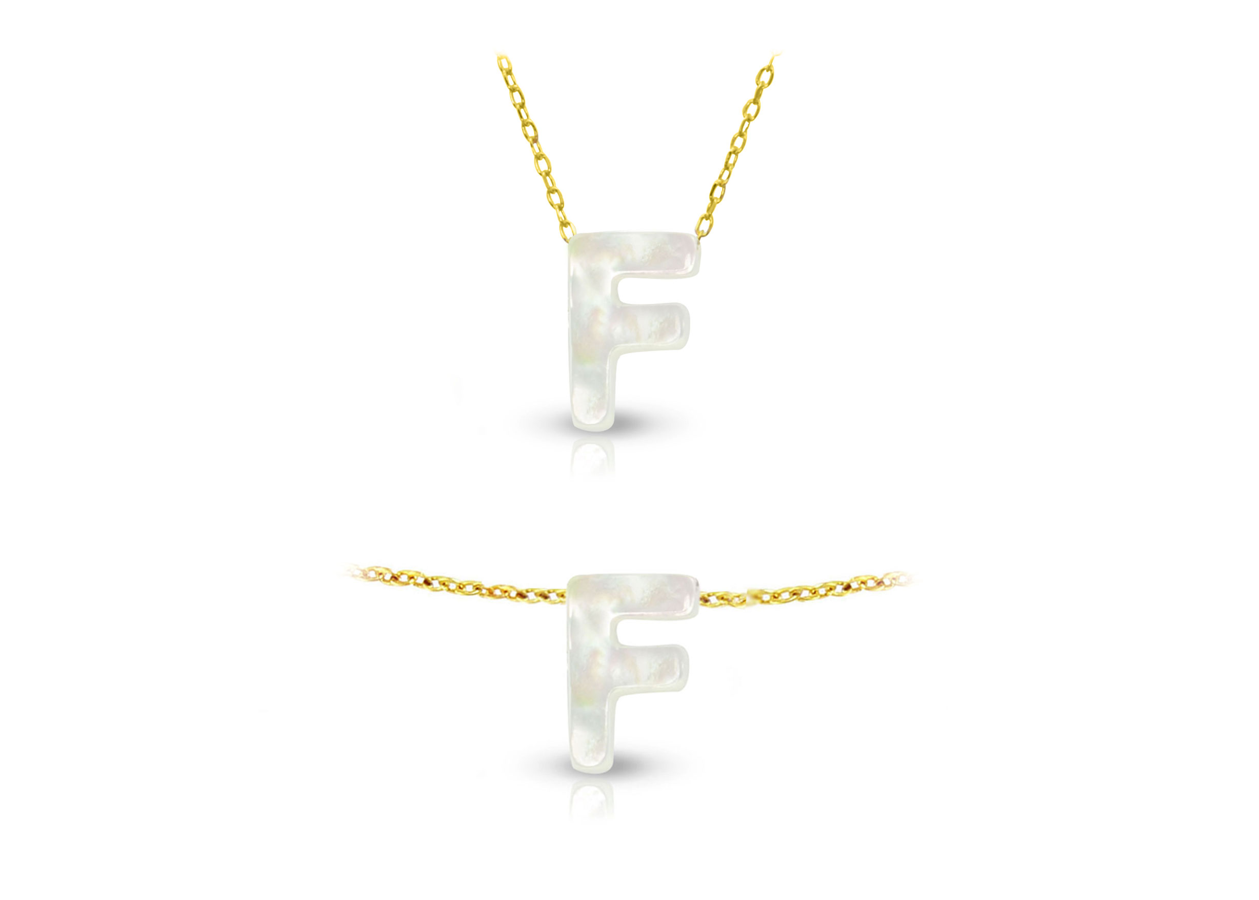 Vera Perla 18K Gold F Letter  Mother of Pearl Jewelry Set