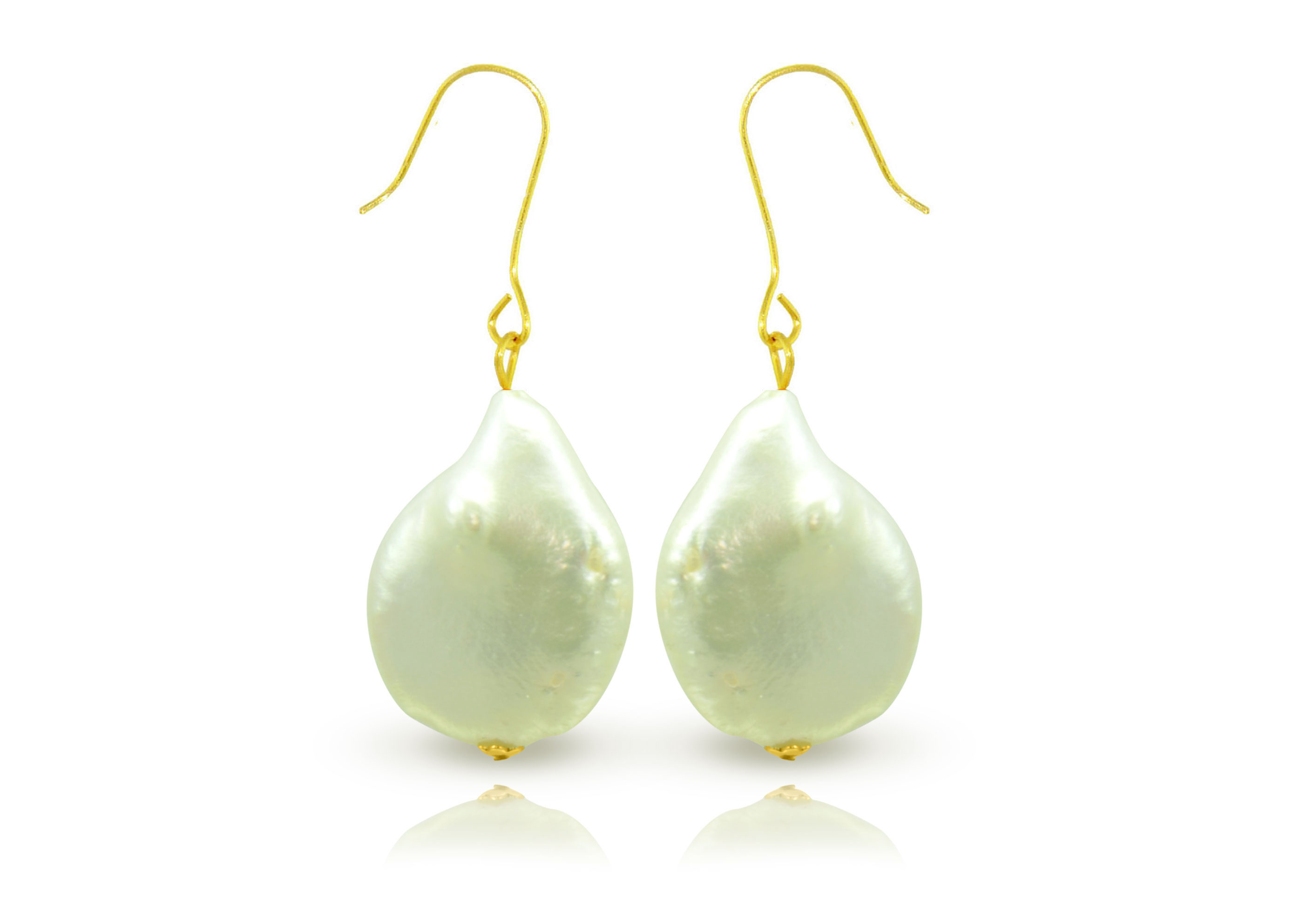 Vera Perla 18K Gold Fancy Coin Pearl  Earrings