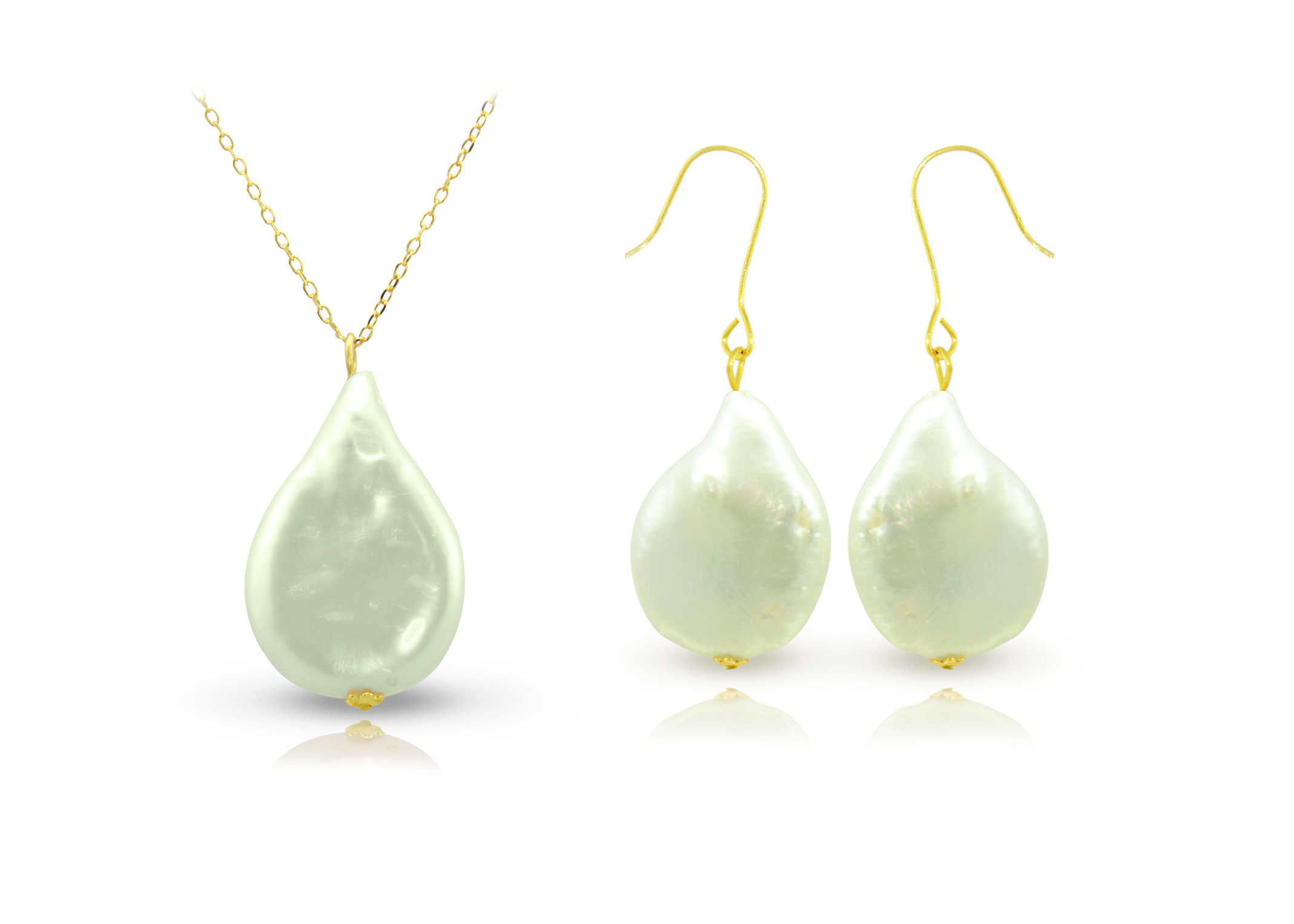 Vera Perla 18K Gold Fancy Coin Pearl  Jewelry Set