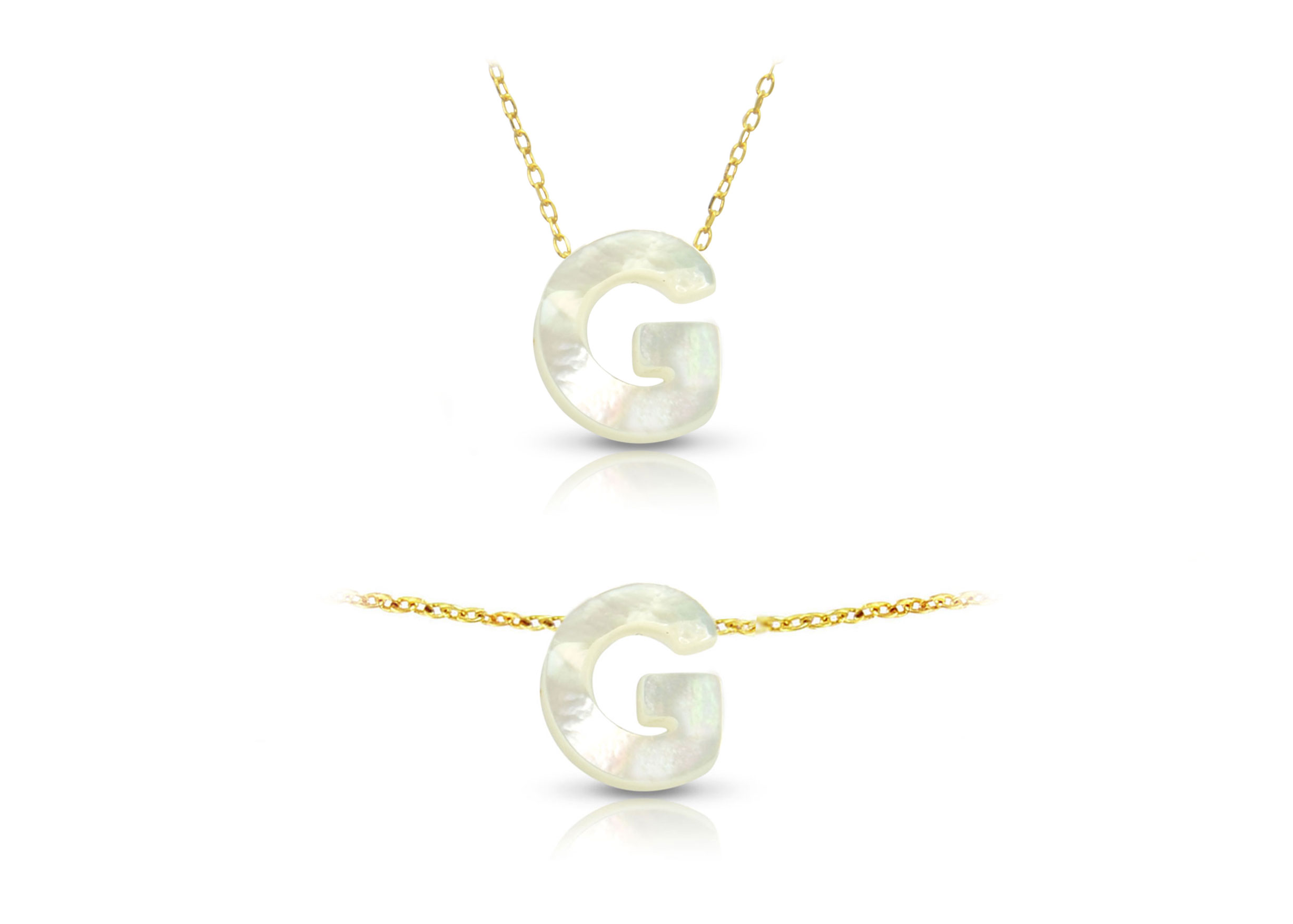 Vera Perla 18K Gold G Letter  Mother of Pearl Jewelry Set