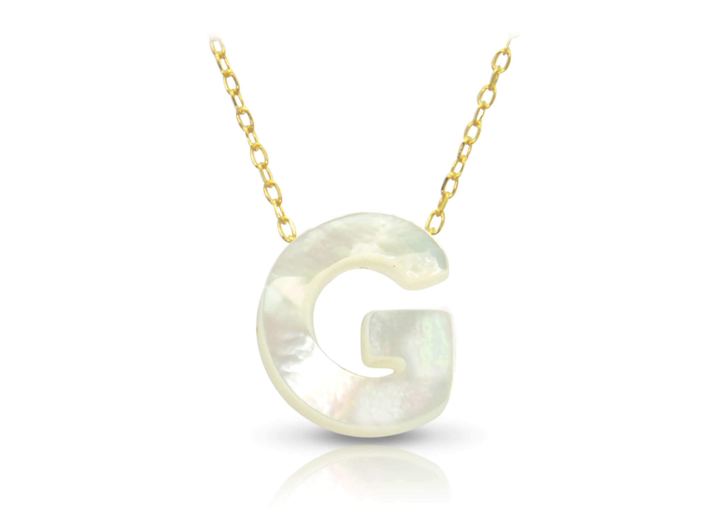 Vera Perla 18K Gold G Letter  Mother of Pearl Necklace