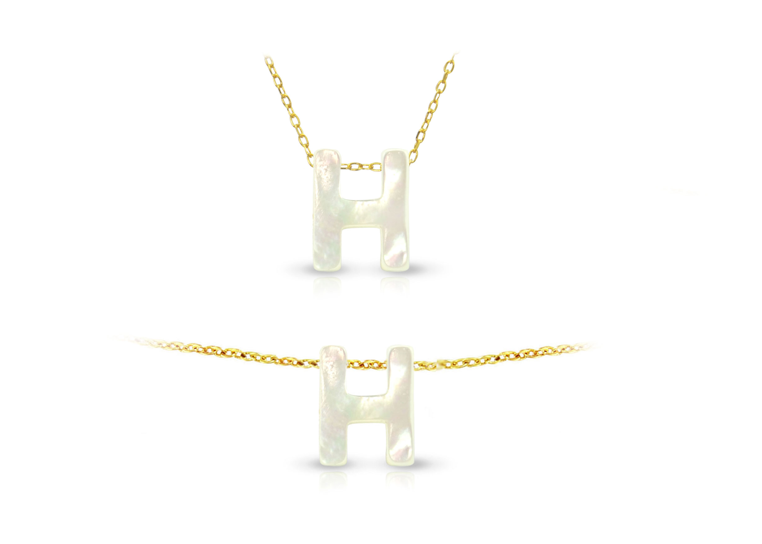 Vera Perla 18K Gold H Letter  Mother of Pearl Jewelry Set
