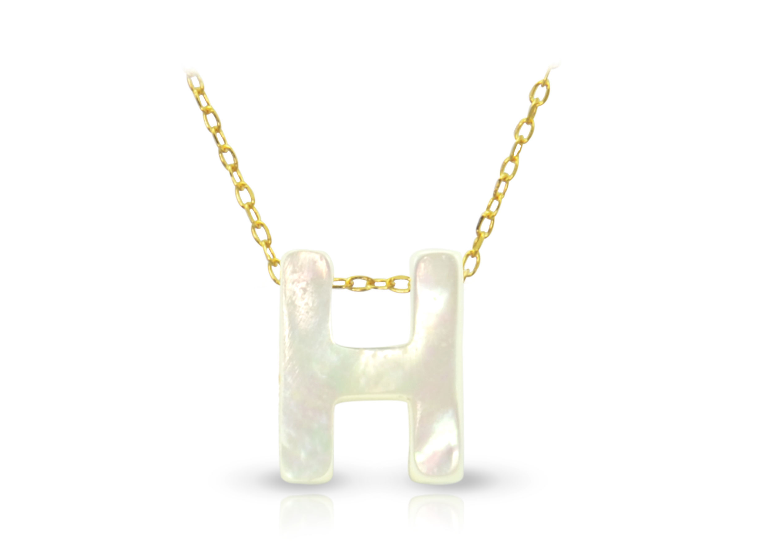 Vera Perla 18K Gold H Letter  Mother of Pearl Necklace