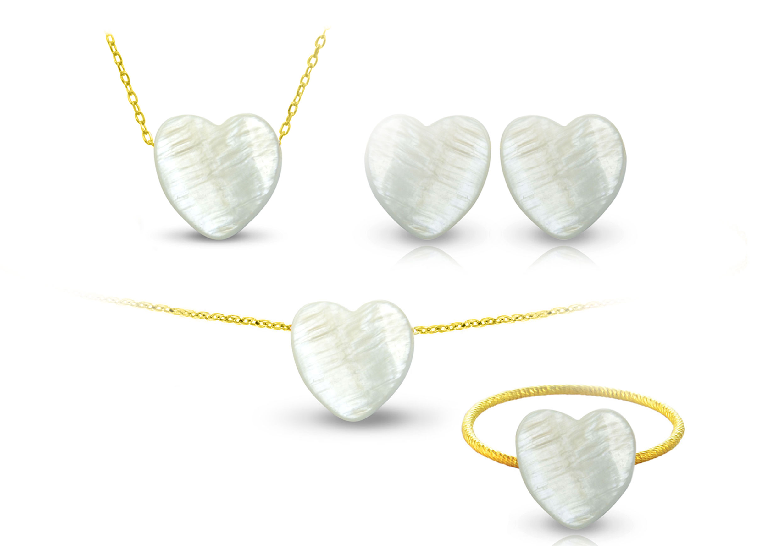 Vera Perla 18K Gold Heart Shape Mother of Pearl Jewelry Set 4 pcs