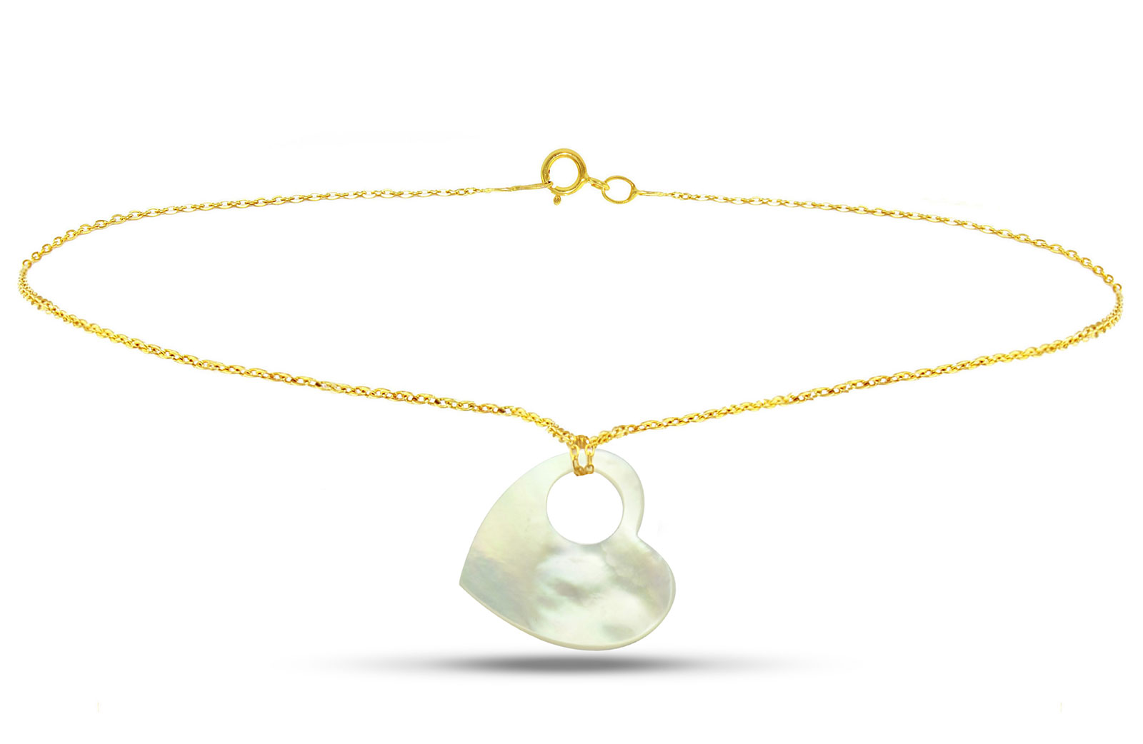 Vera Perla 18K Gold Heart with Hole Mother of Pearl Bracelet