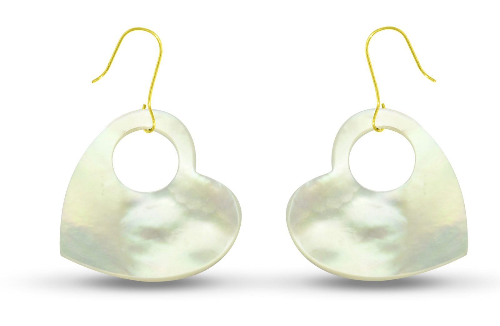 Vera Perla 18K Gold Heart with Hole Mother of Pearl Earrings