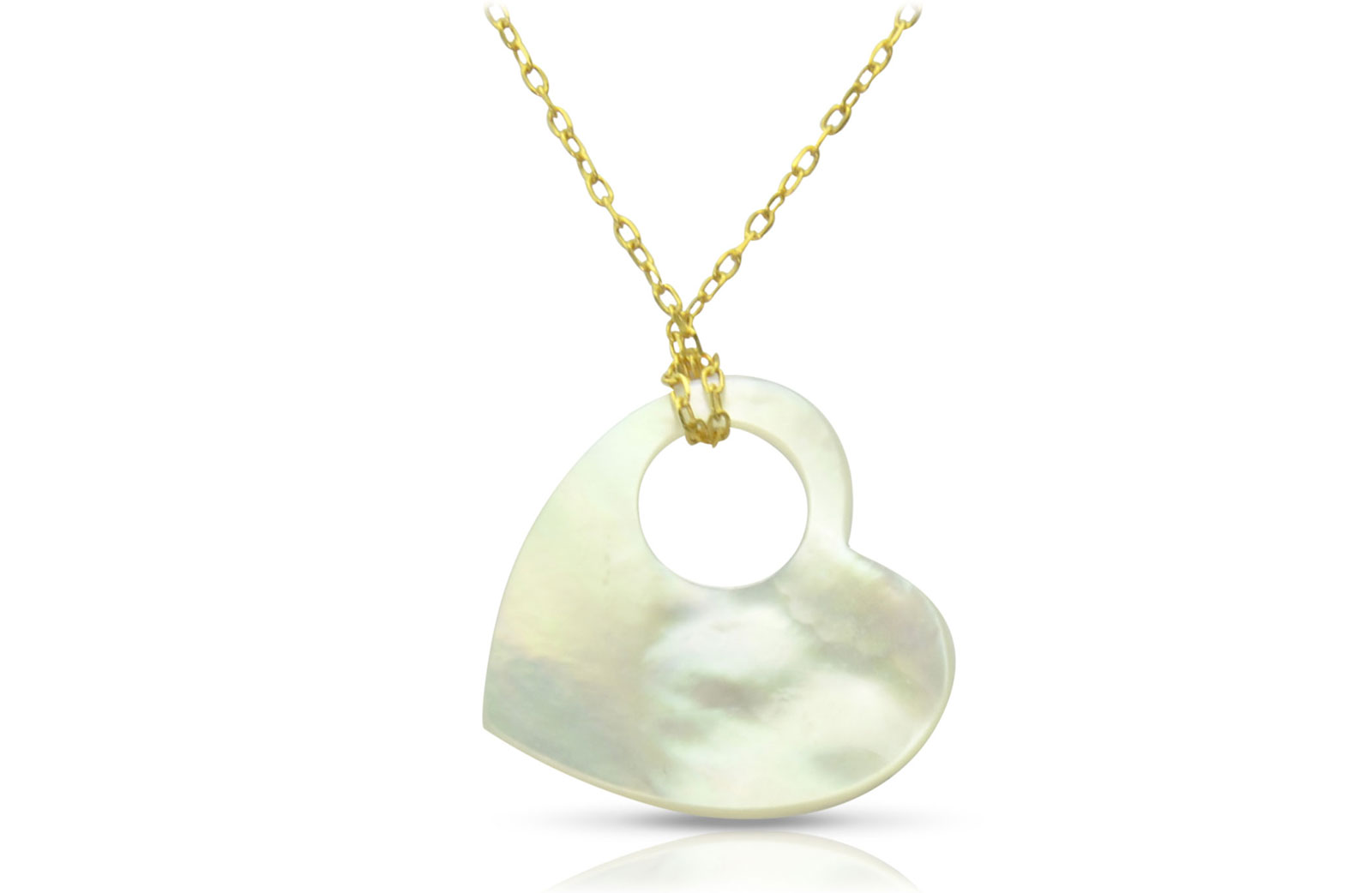 Vera Perla 18K Gold Heart with Hole Mother of Pearl Necklace