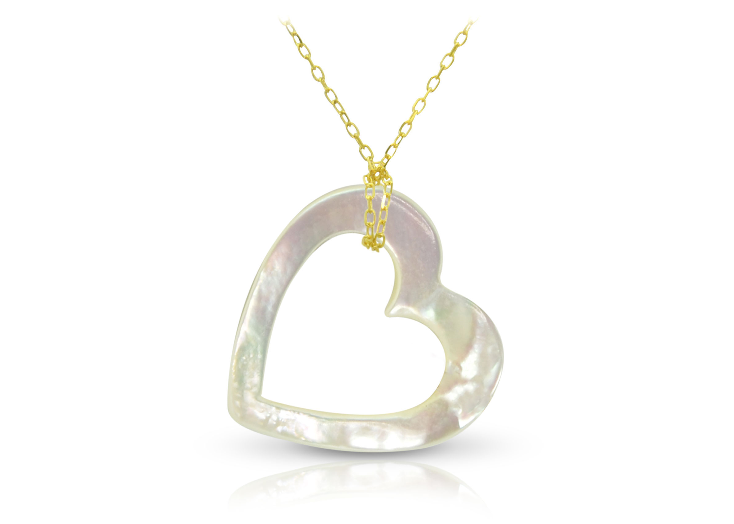 Vera Perla 18K Gold Hollow Heart Mother of Pearl Necklace