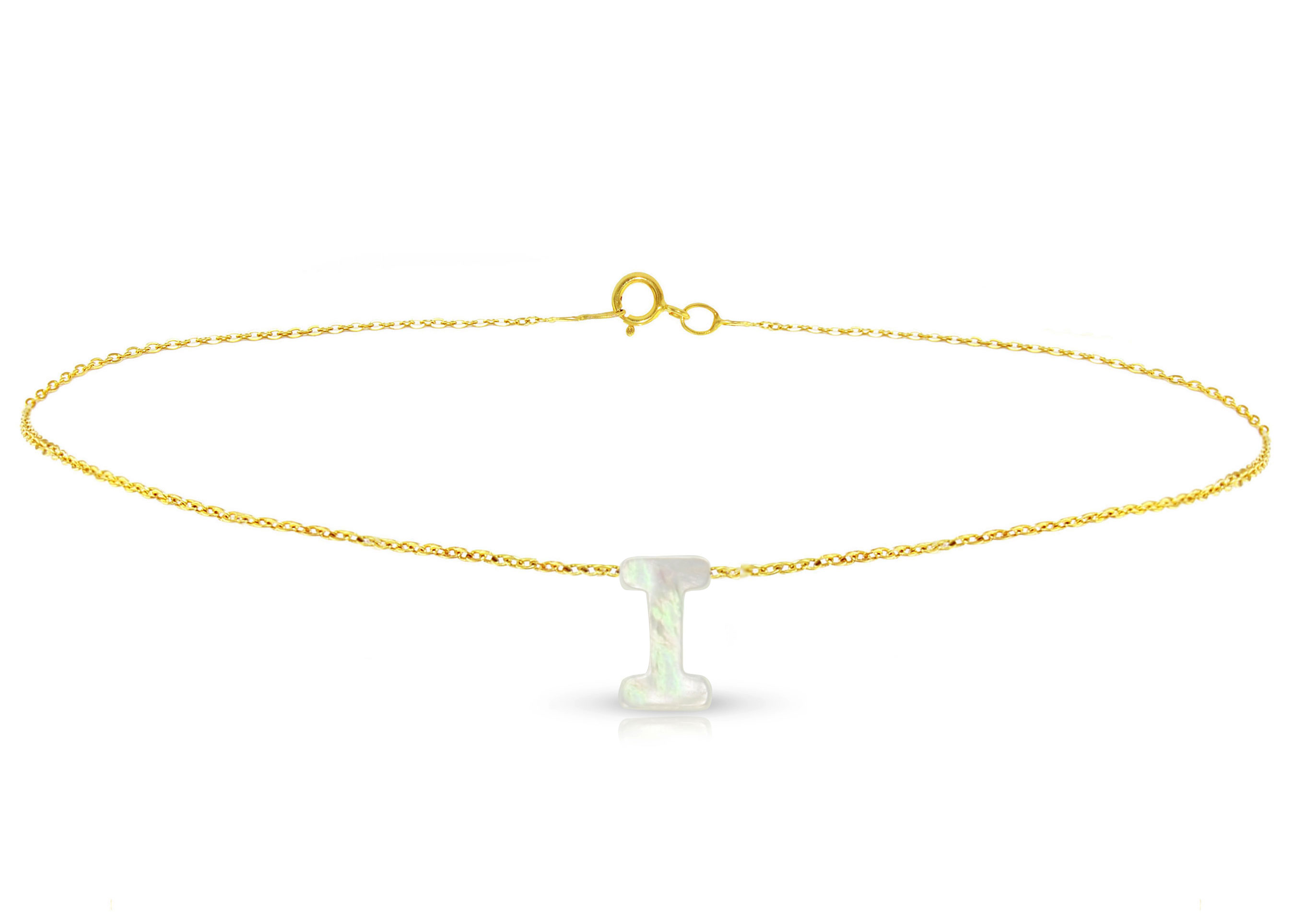 Vera Perla 18K Gold I Letter  Mother of Pearl Bracelet