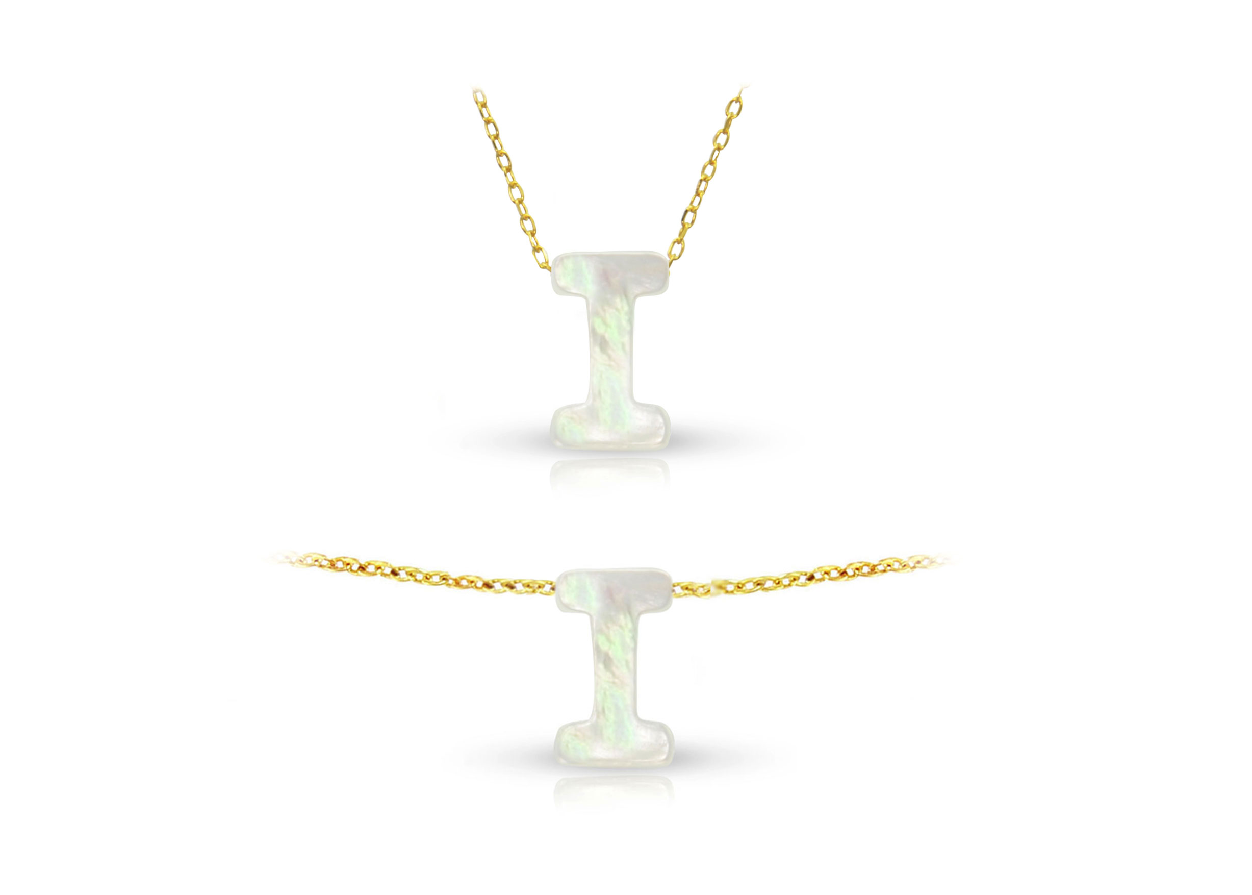 Vera Perla 18K Gold I Letter  Mother of Pearl Jewelry Set