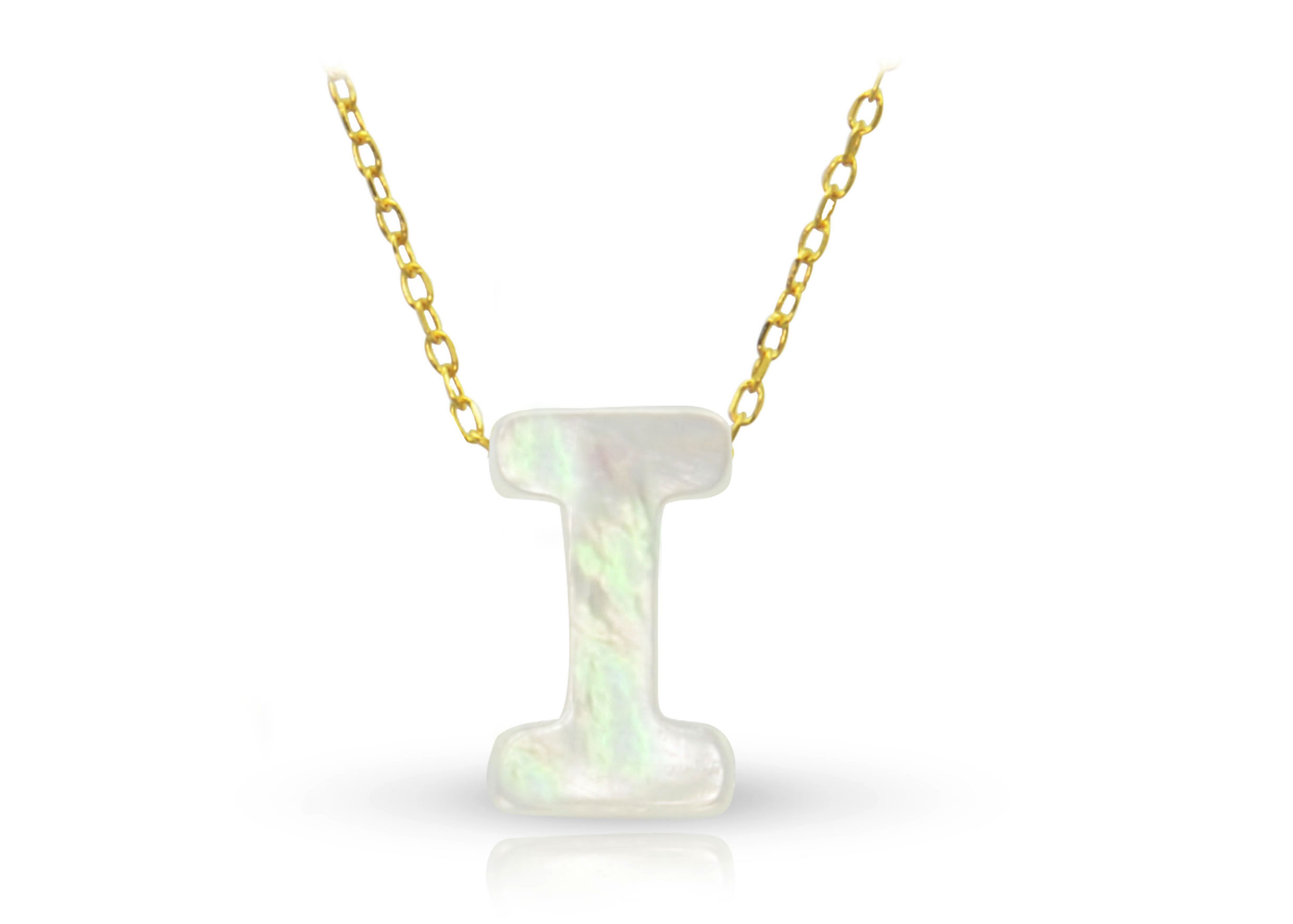 Vera Perla 18K Gold I Letter  Mother of Pearl Necklace