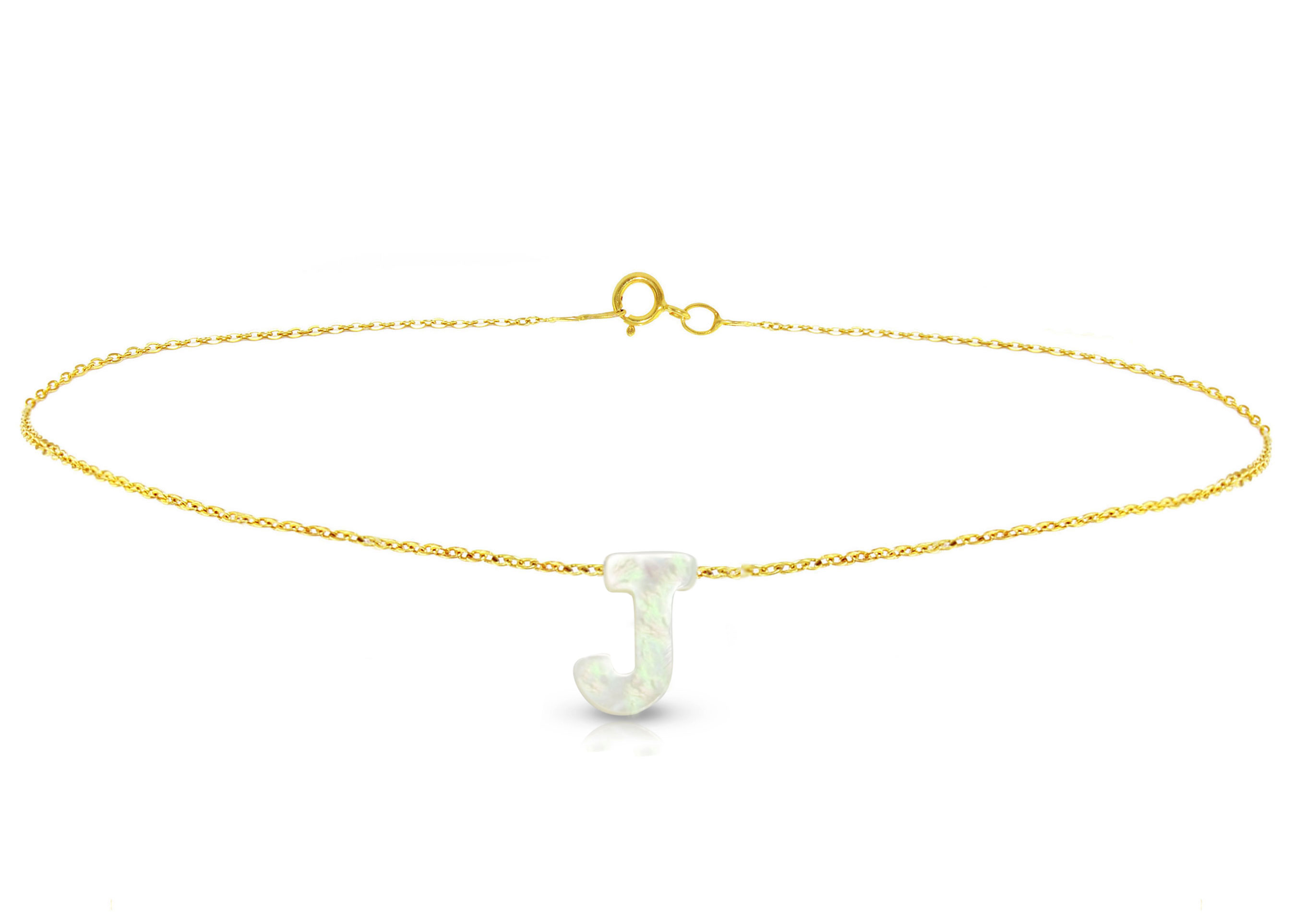 Vera Perla 18K Gold J Letter  Mother of Pearl Bracelet
