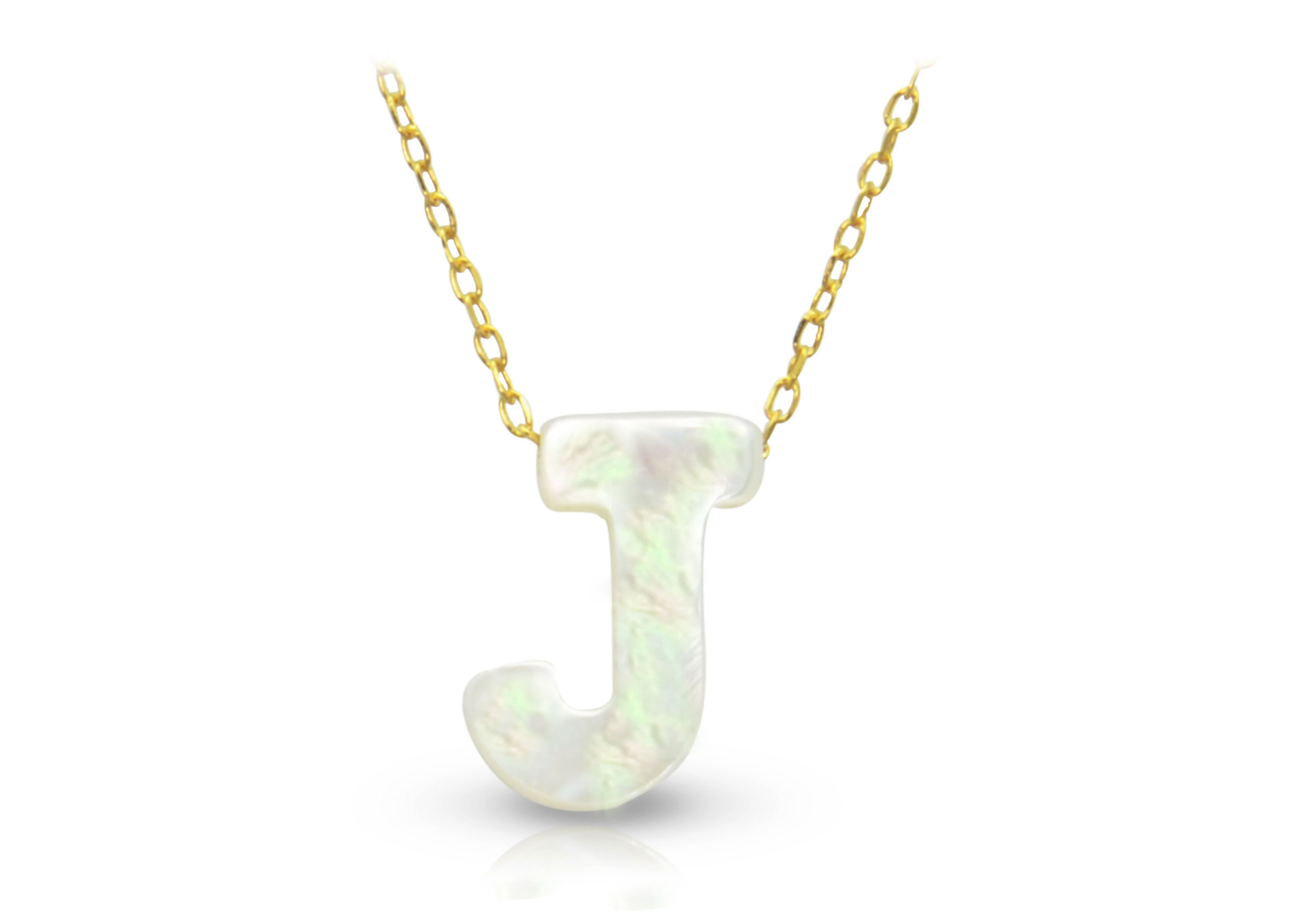 Vera Perla 18K Gold J Letter  Mother of Pearl Necklace