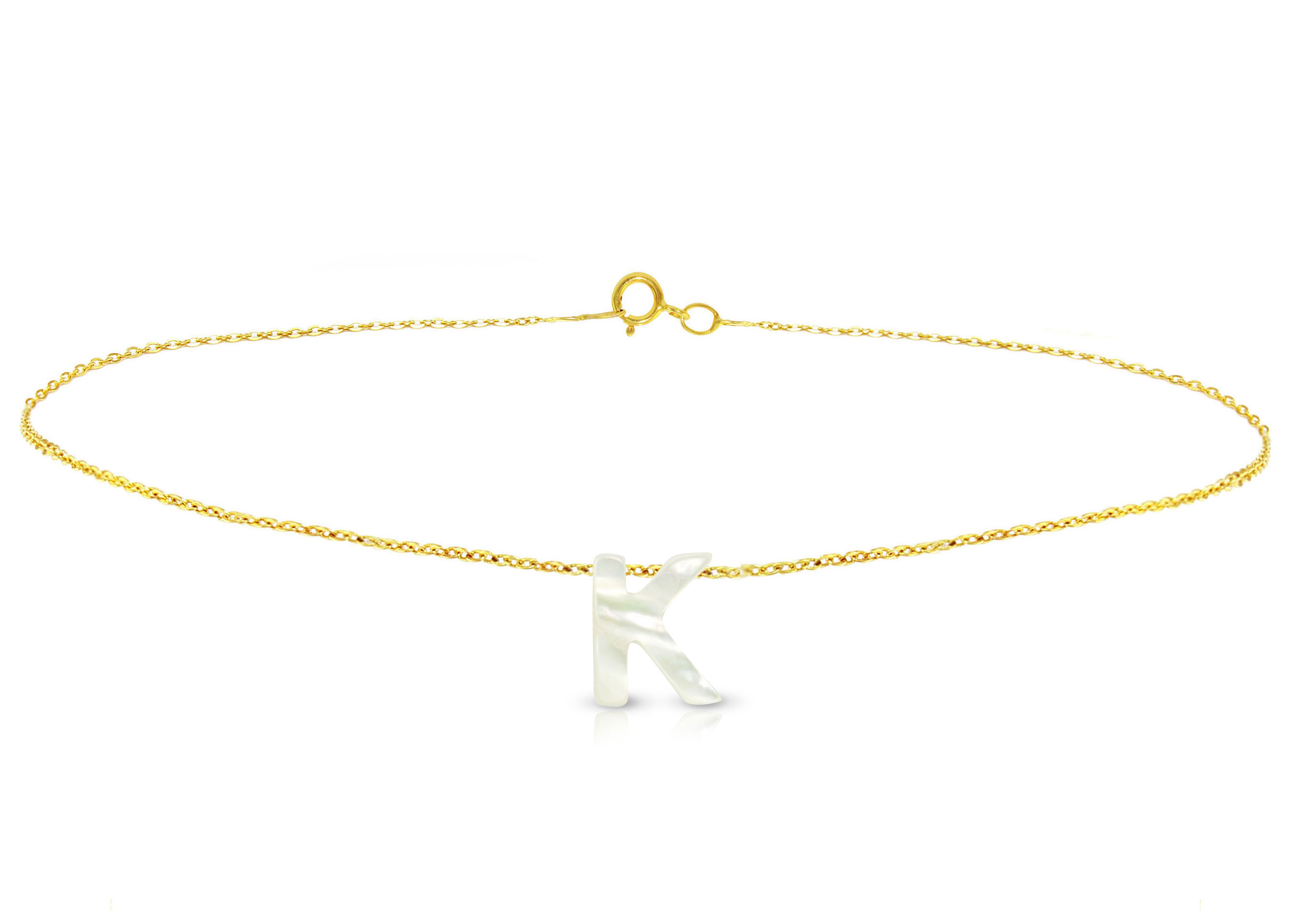 Vera Perla 18K Gold K Letter  Mother of Pearl Bracelet