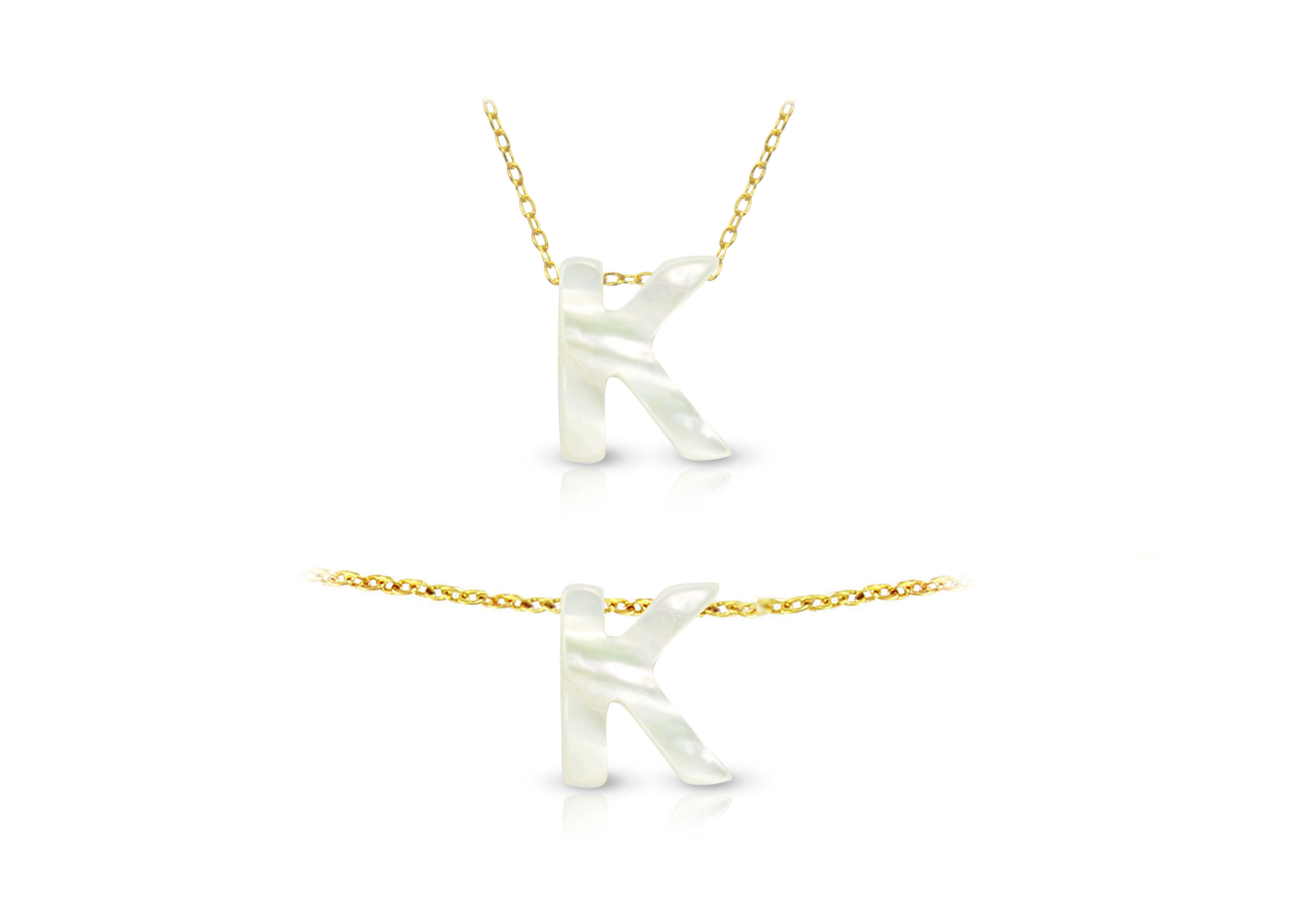 Vera Perla 18K Gold K Letter  Mother of Pearl Jewelry