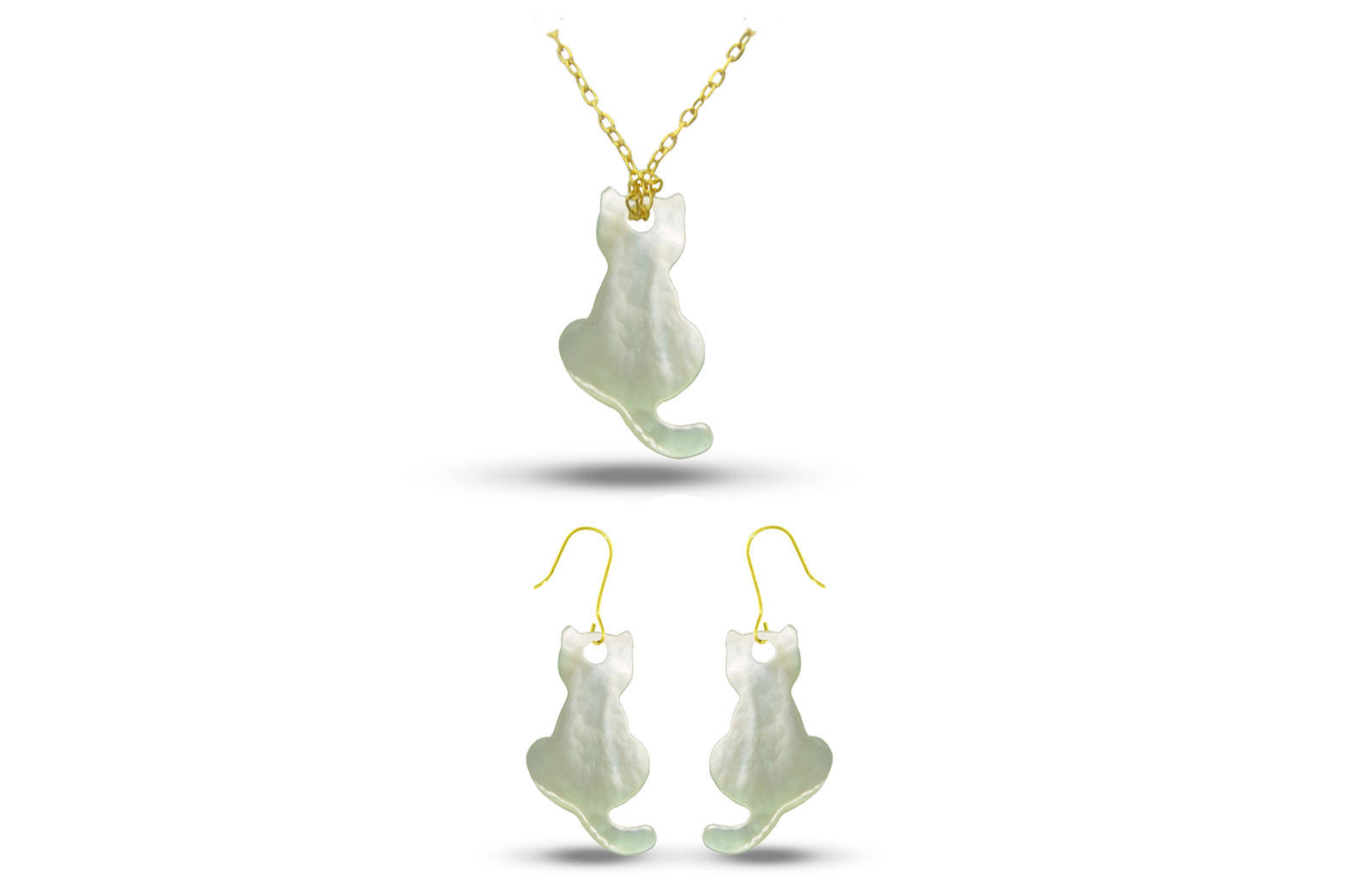 Vera Perla 18K Gold Kitty Back Mother of Pearl Jewelry Set, 2 pcs