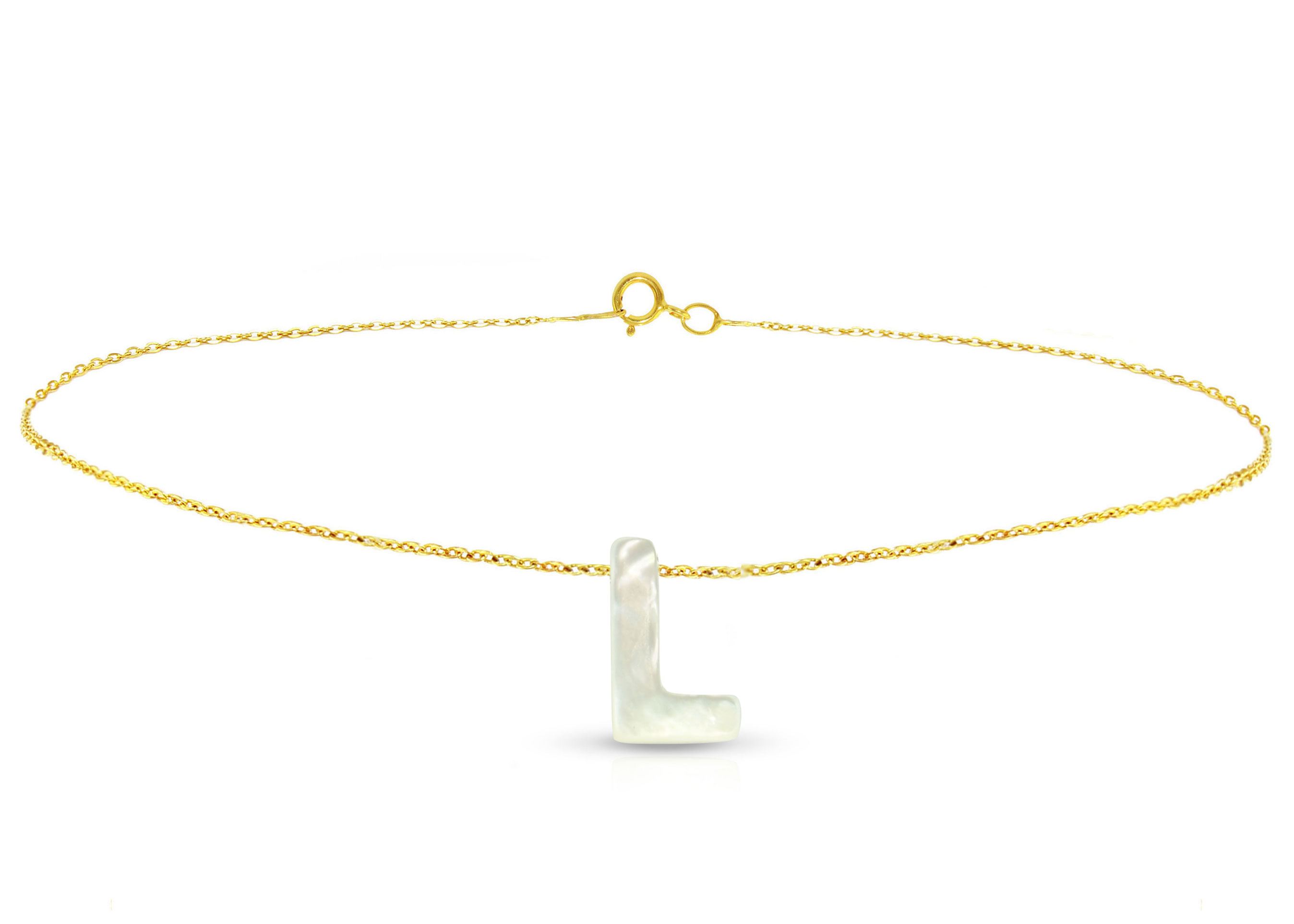 Vera Perla 18K Gold L Letter  Mother of Pearl Bracelet