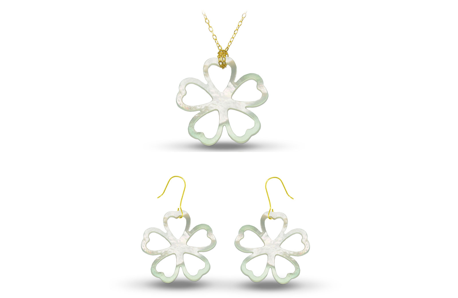 Vera Perla 18K Gold Lucky Clover Mother of Pearl Jewelry Set, 2 pcs