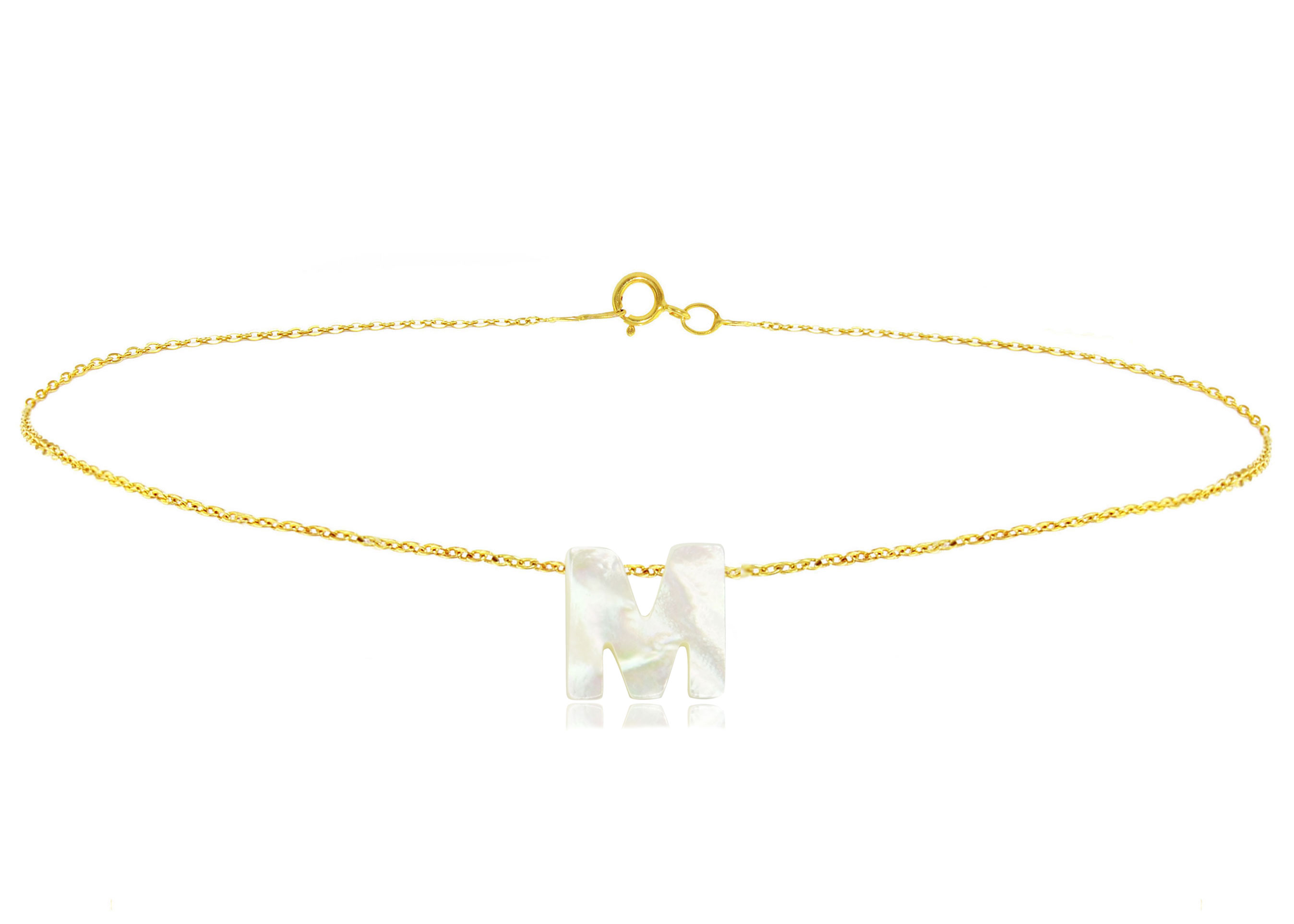 Vera Perla 18K Gold M Letter  Mother of Pearl Bracelet
