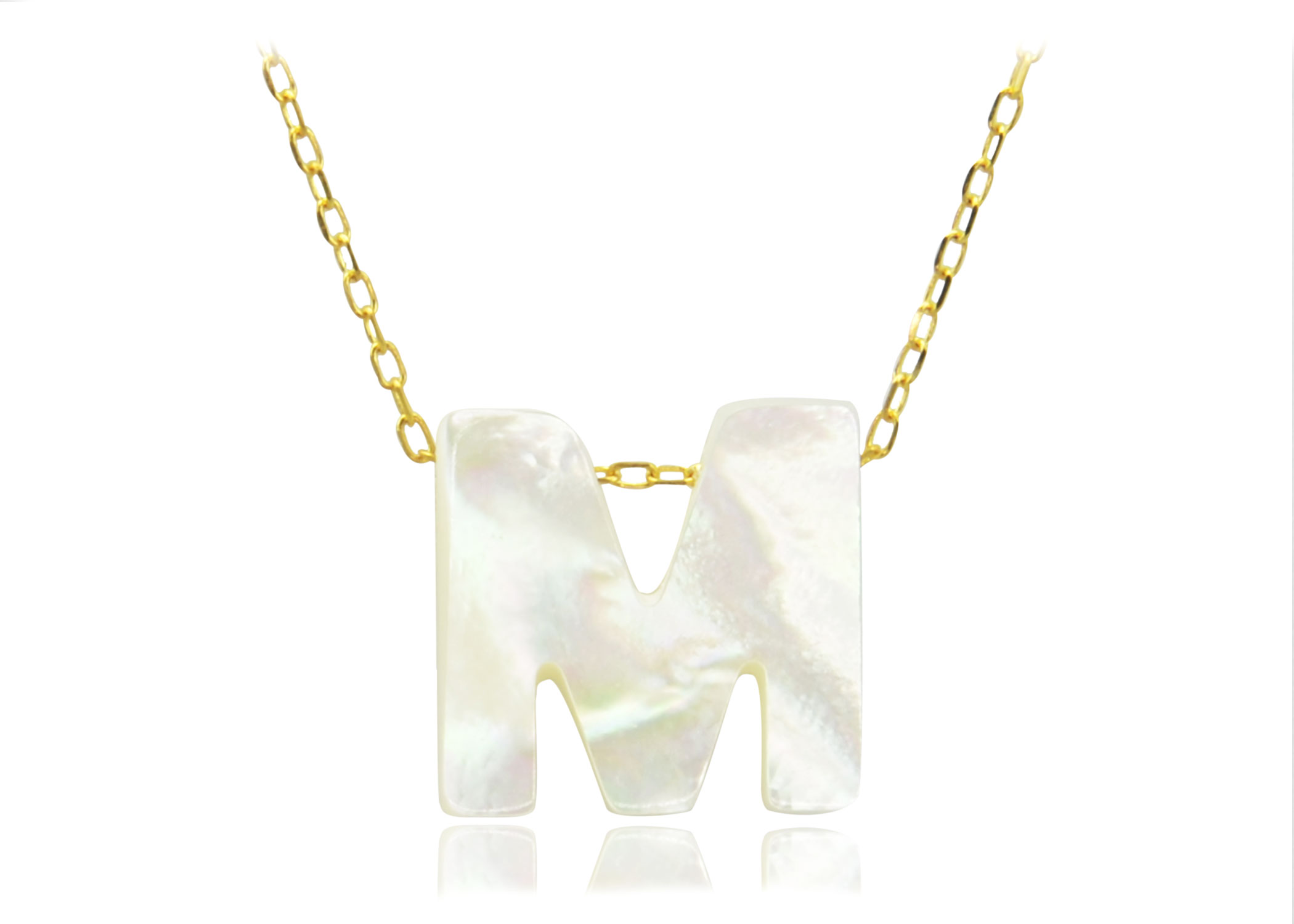 Vera Perla 18K Gold M Letter  Mother of Pearl Necklace