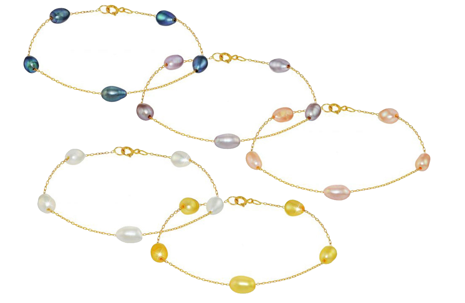 Vera Perla 18K Gold Multi Color Pearl Bracelet - 5 pcs.