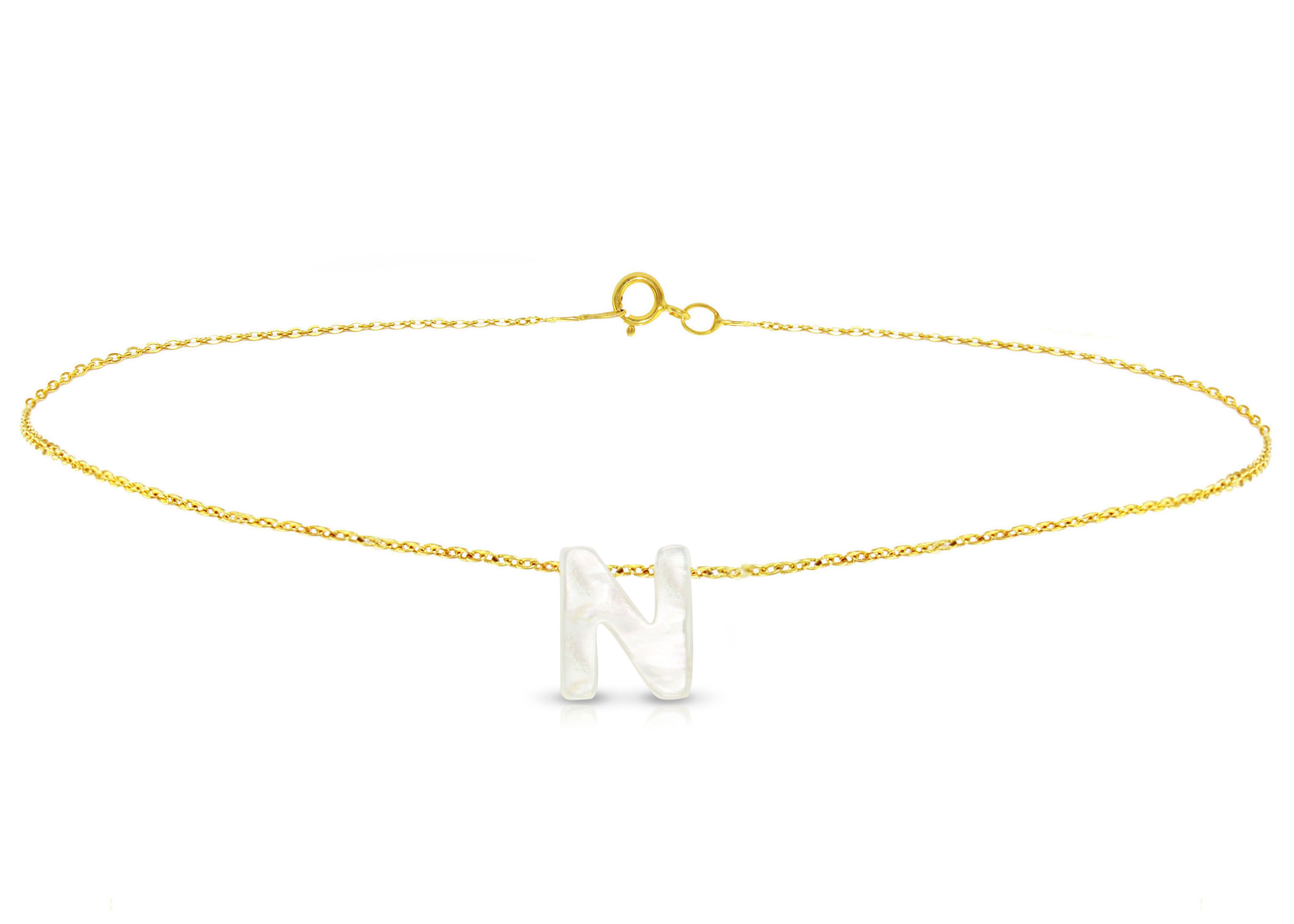 Vera Perla 18K Gold N Letter  Mother of Pearl Bracelet