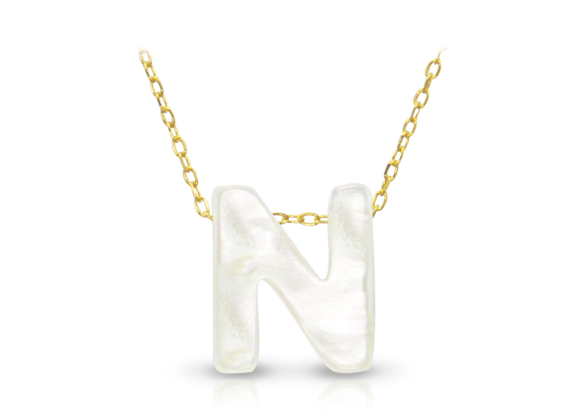 Vera Perla 18K Gold N Letter  Mother of Pearl Necklace
