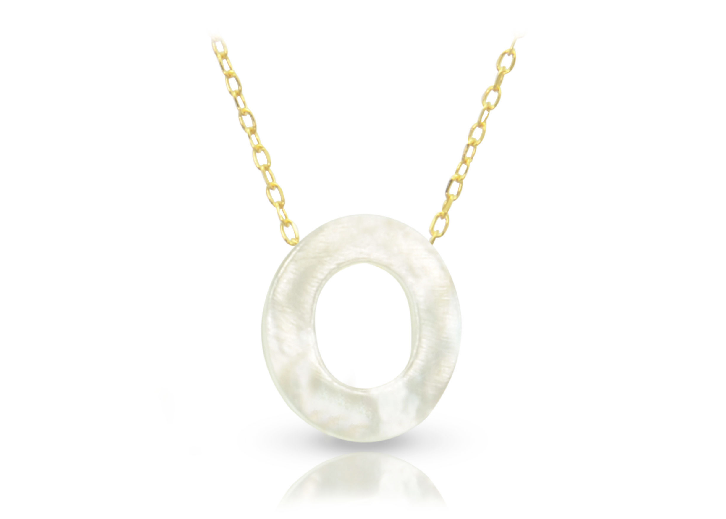 Vera Perla 18K Gold O Letter  Mother of Pearl Necklace