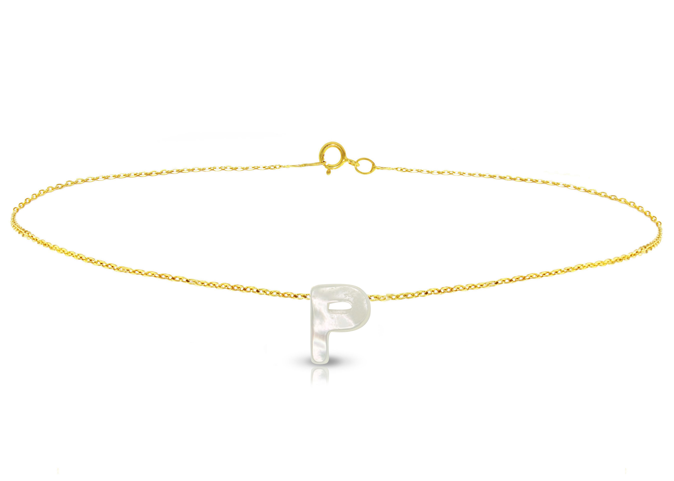 Vera Perla 18K Gold P Letter  Mother of Pearl Bracelet
