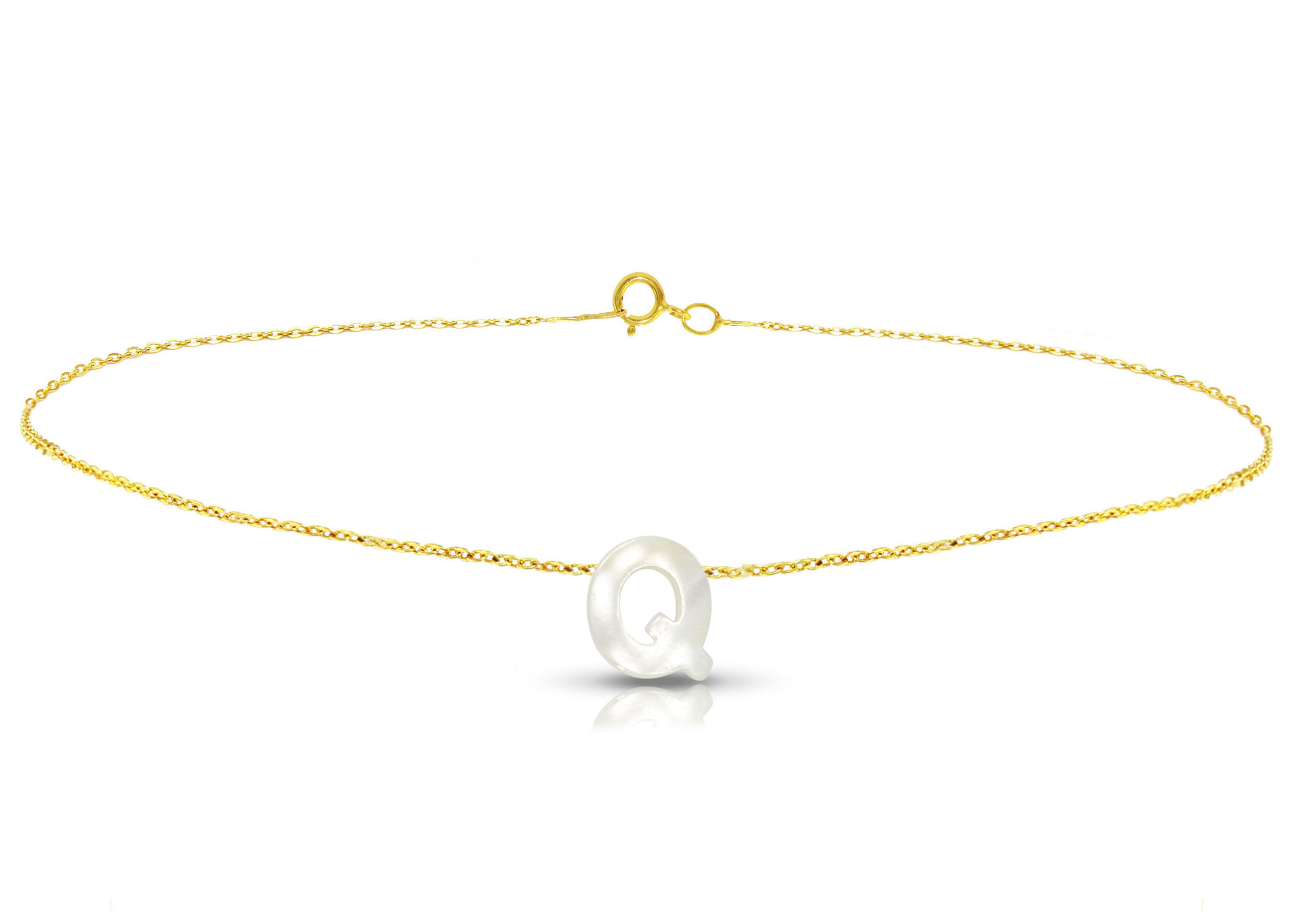 Vera Perla 18K Gold Q Letter  Mother of Pearl Bracelet