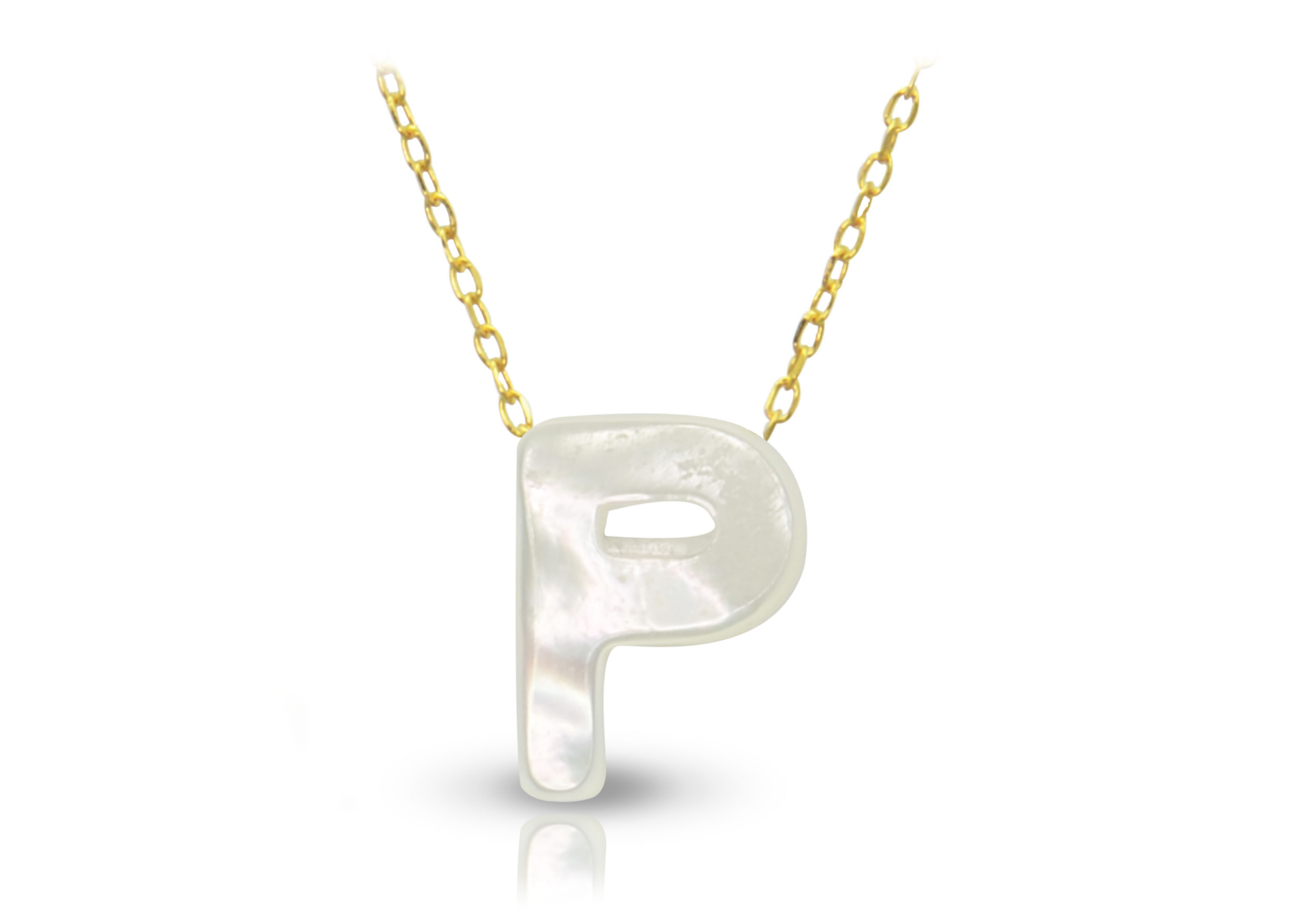 Vera Perla 18K Gold P Letter  Mother of Pearl Necklace