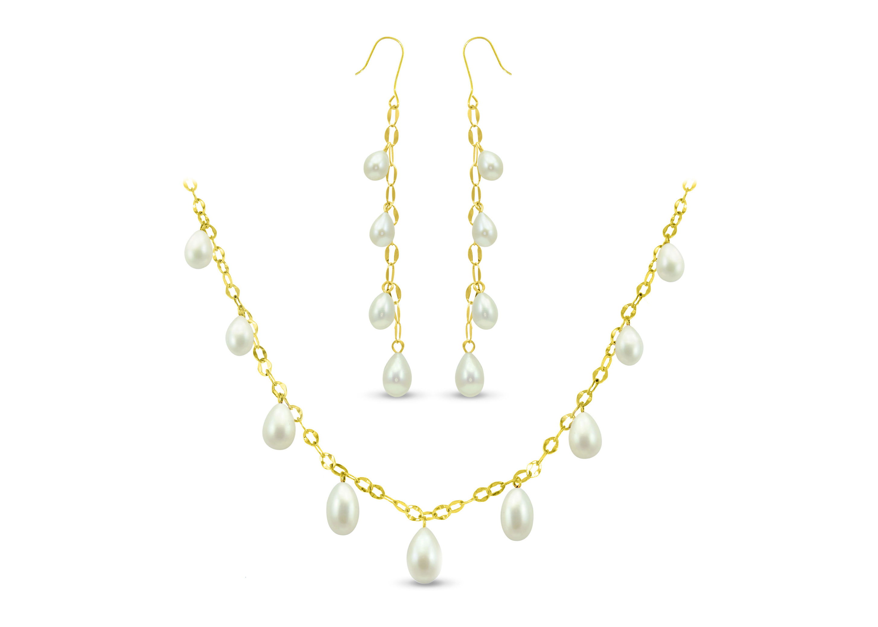 Vera Perla 18K Gold Pearl Drops Jewelry Set 2 pcs