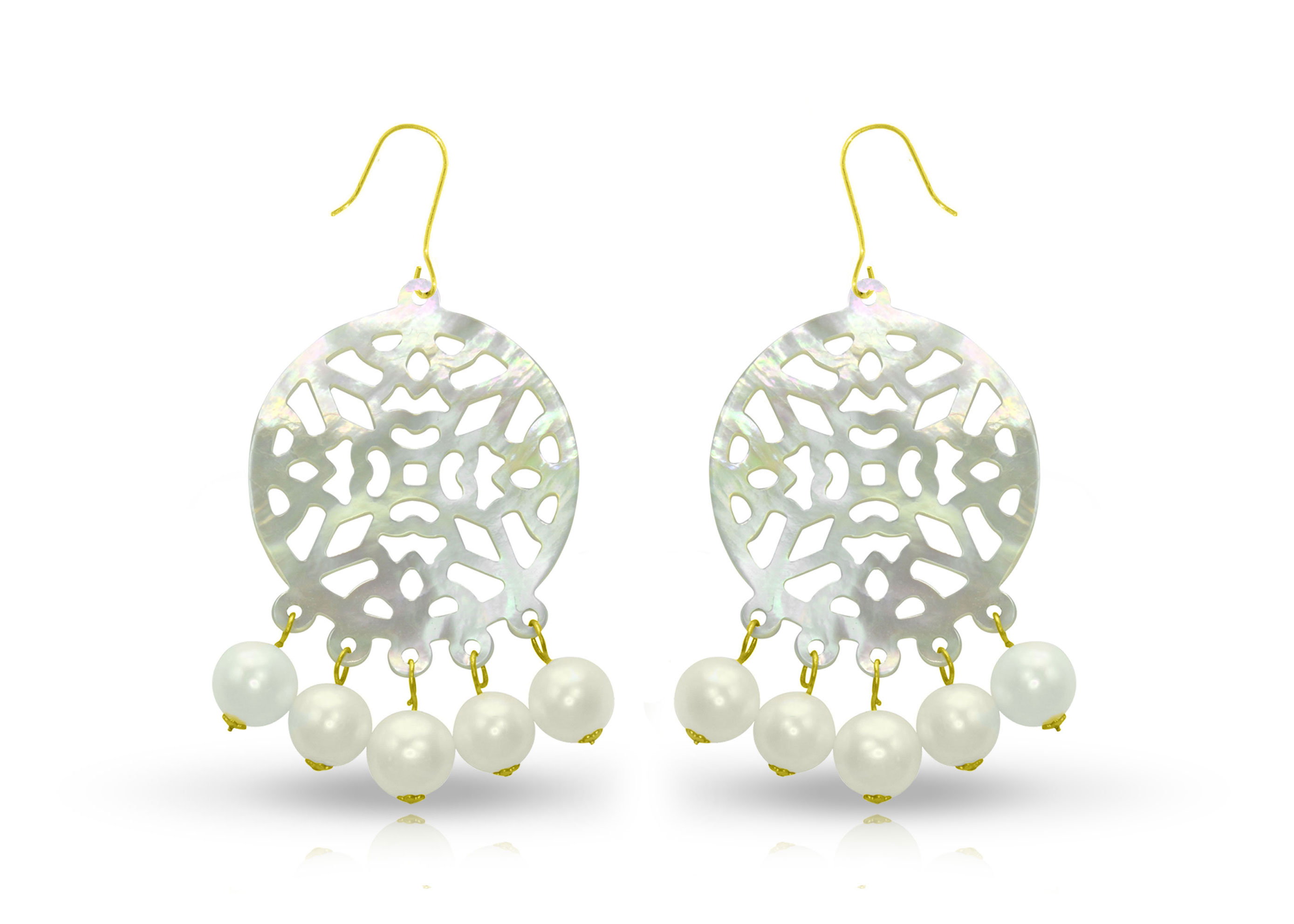 Vera Perla 18K Gold Pearls and Mother of Pearl Chandelier Earrings