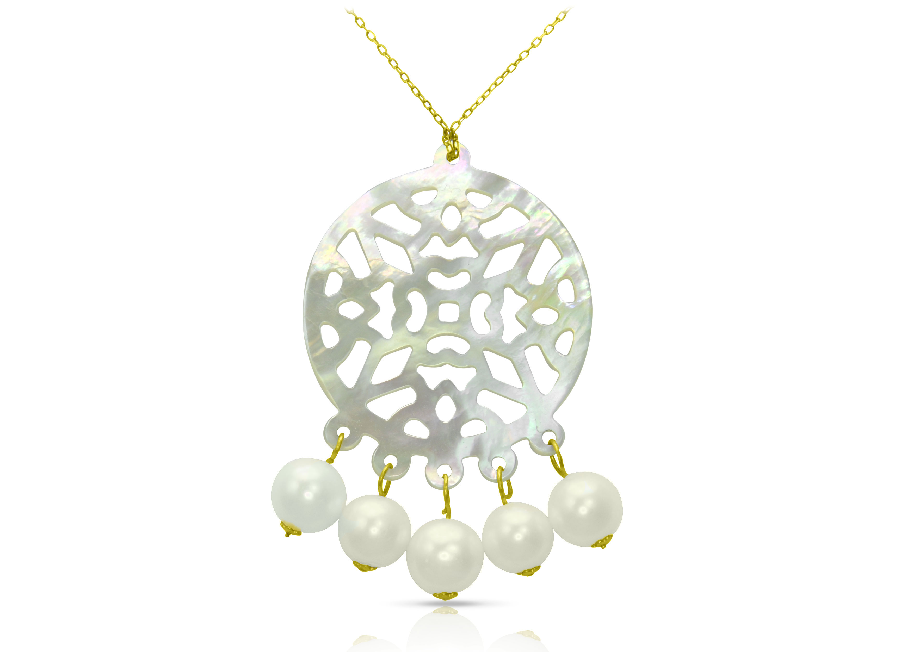 Vera Perla 18K Gold Pearls and Mother of Pearl Chandelier Necklace