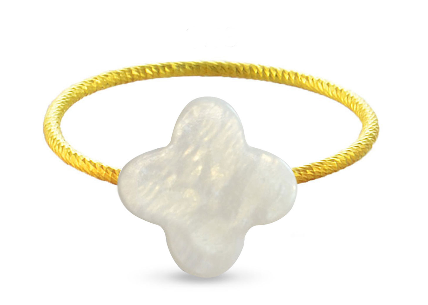 Vera Perla 18K Gold Plum Flower Shape Mother of Pearl Ring