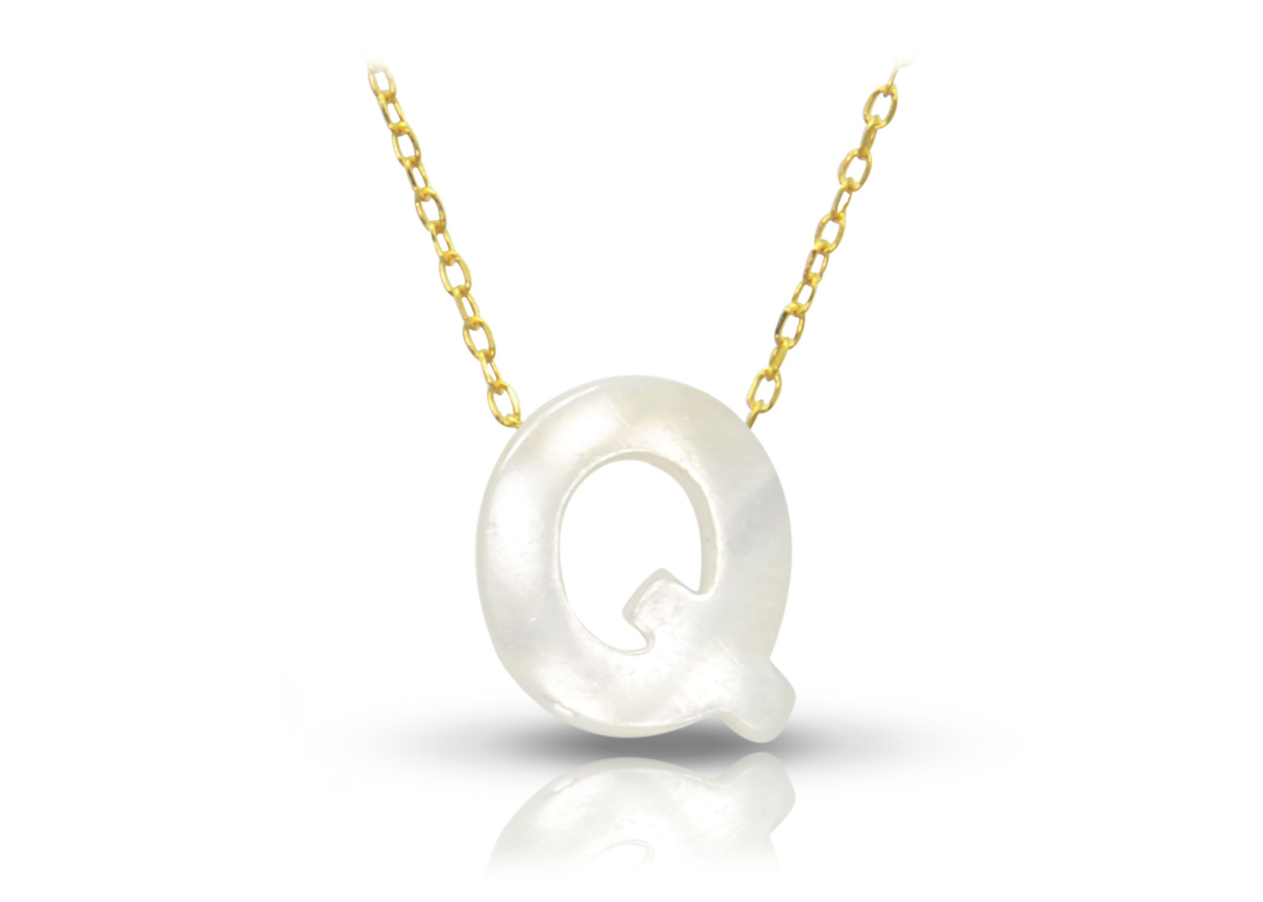 Vera Perla 18K Gold Q Letter  Mother of Pearl Necklace