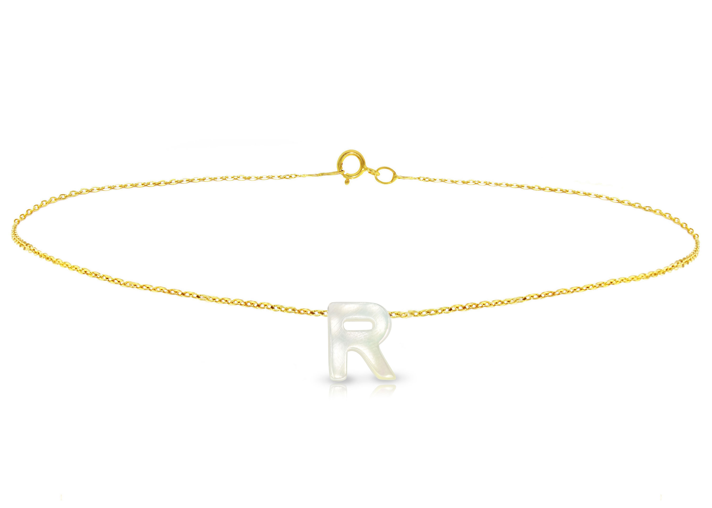 Vera Perla 18K Gold R Letter  Mother of Pearl Bracelet