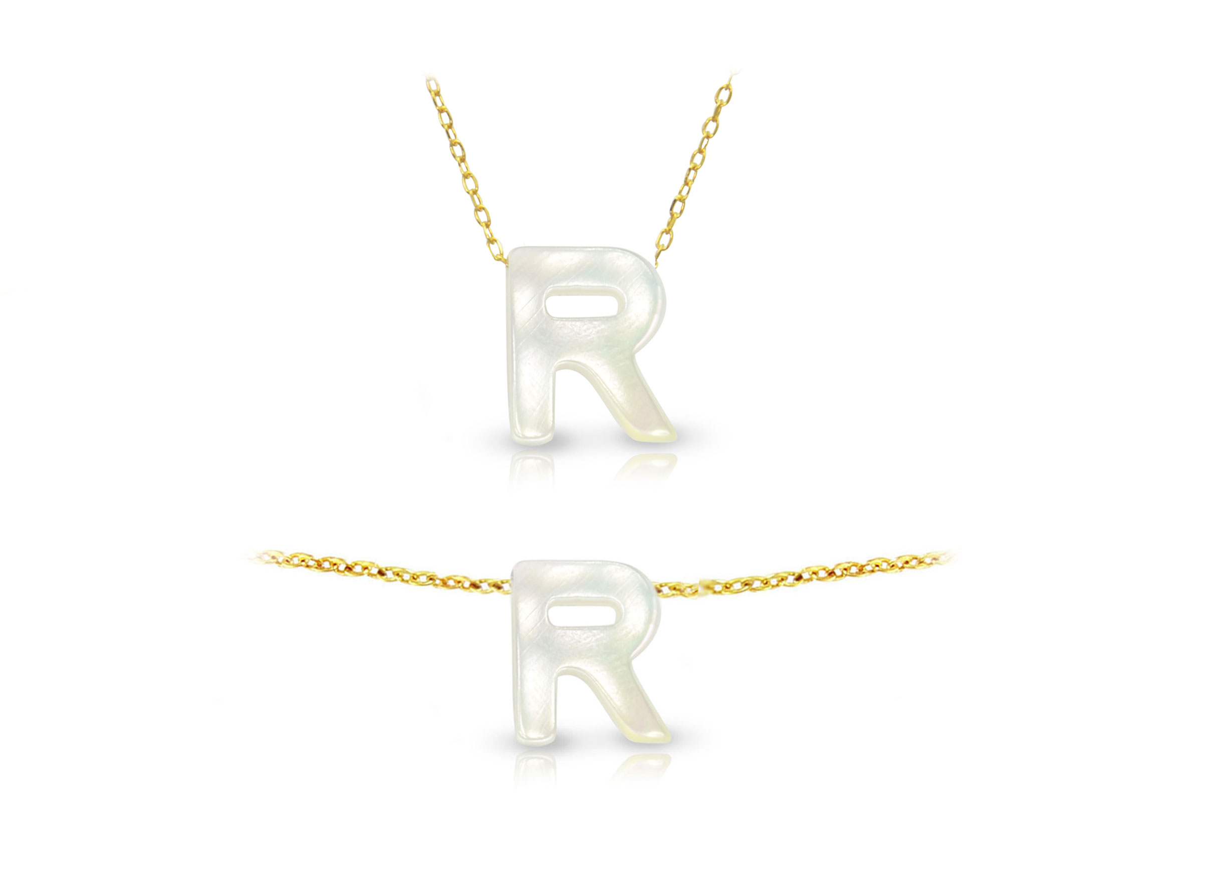 Vera Perla 18K Gold R Letter  Mother of Pearl Jewelry Set