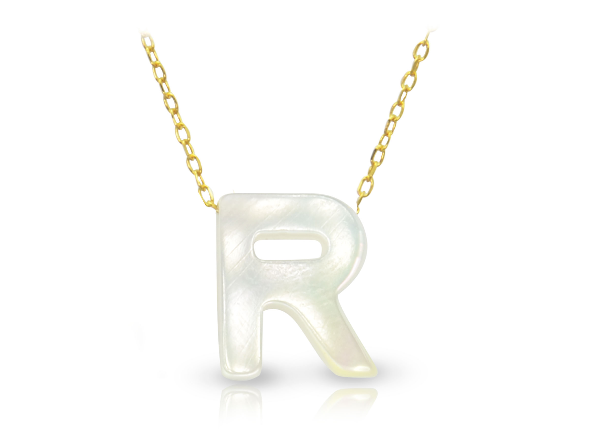 Vera Perla 18K Gold R Letter  Mother of Pearl Necklace