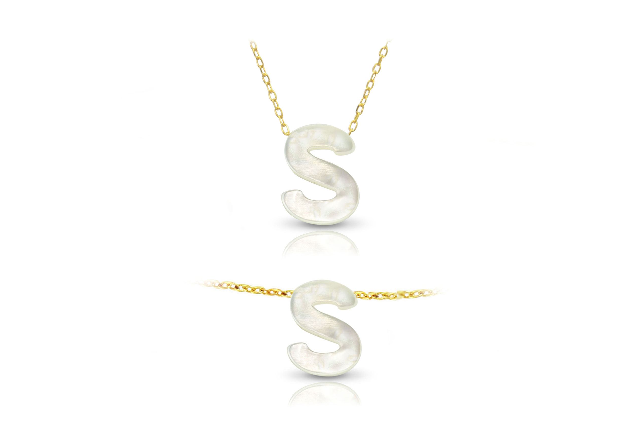 Vera Perla 18K Gold S Letter  Mother of Pearl Jewelry Set