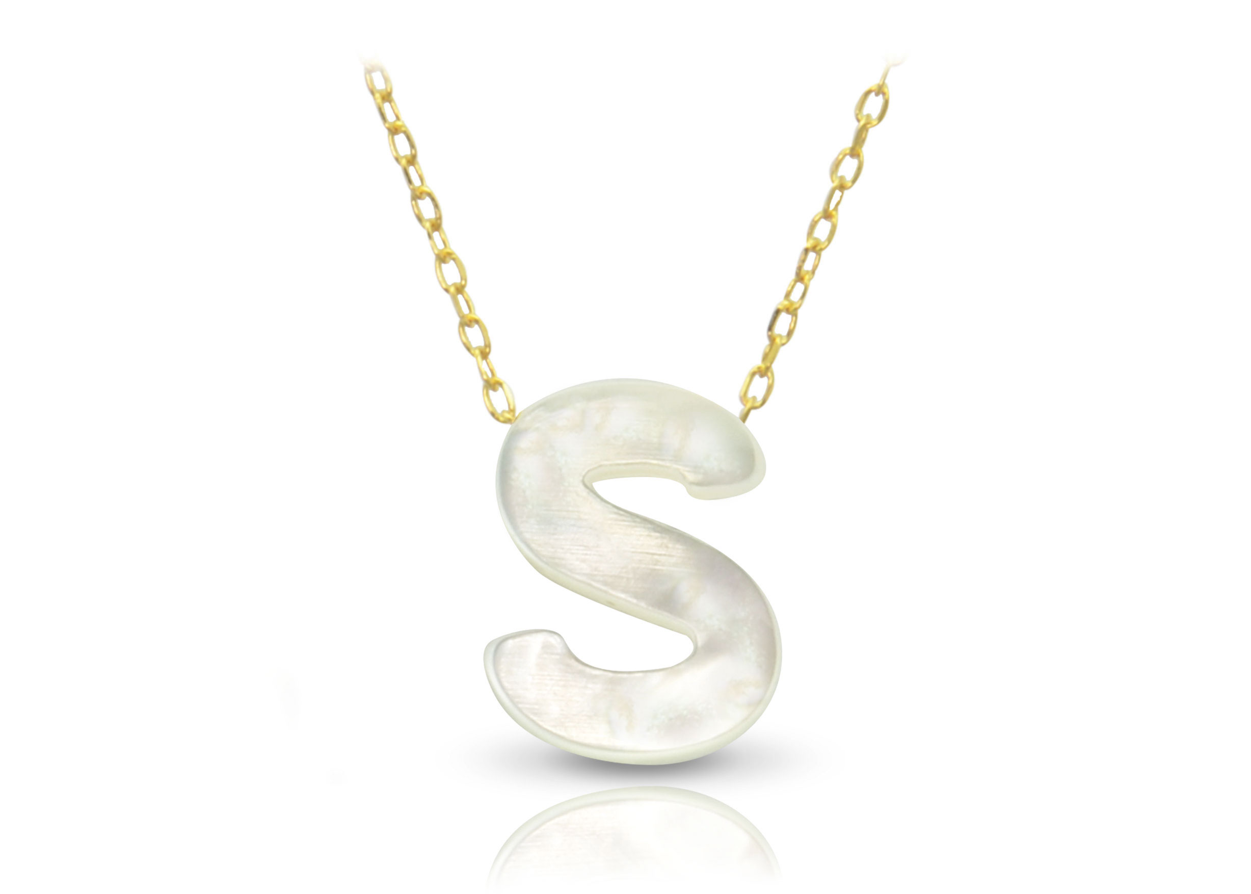 Vera Perla 18K Gold S Letter  Mother of Pearl Necklace