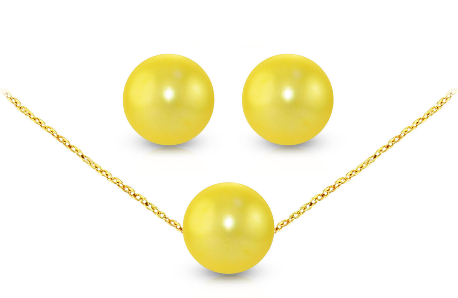 Vera Perla 18K Gold Simple 7mm Golden Pearl Necklace and Earrings