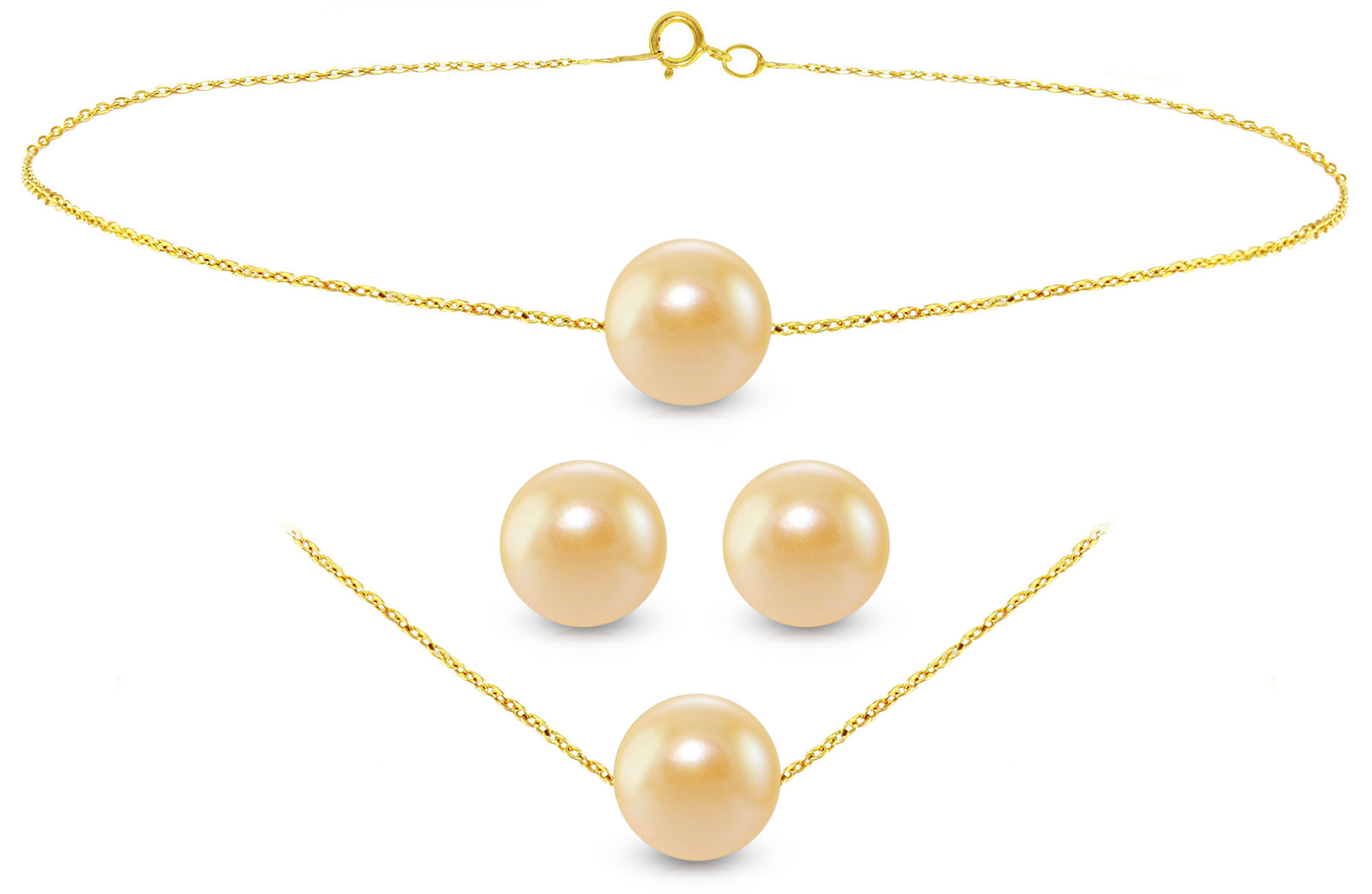 Vera Perla 18K Gold Simple 7mm Pink Pearl Jewelry Set, 3 Pieces