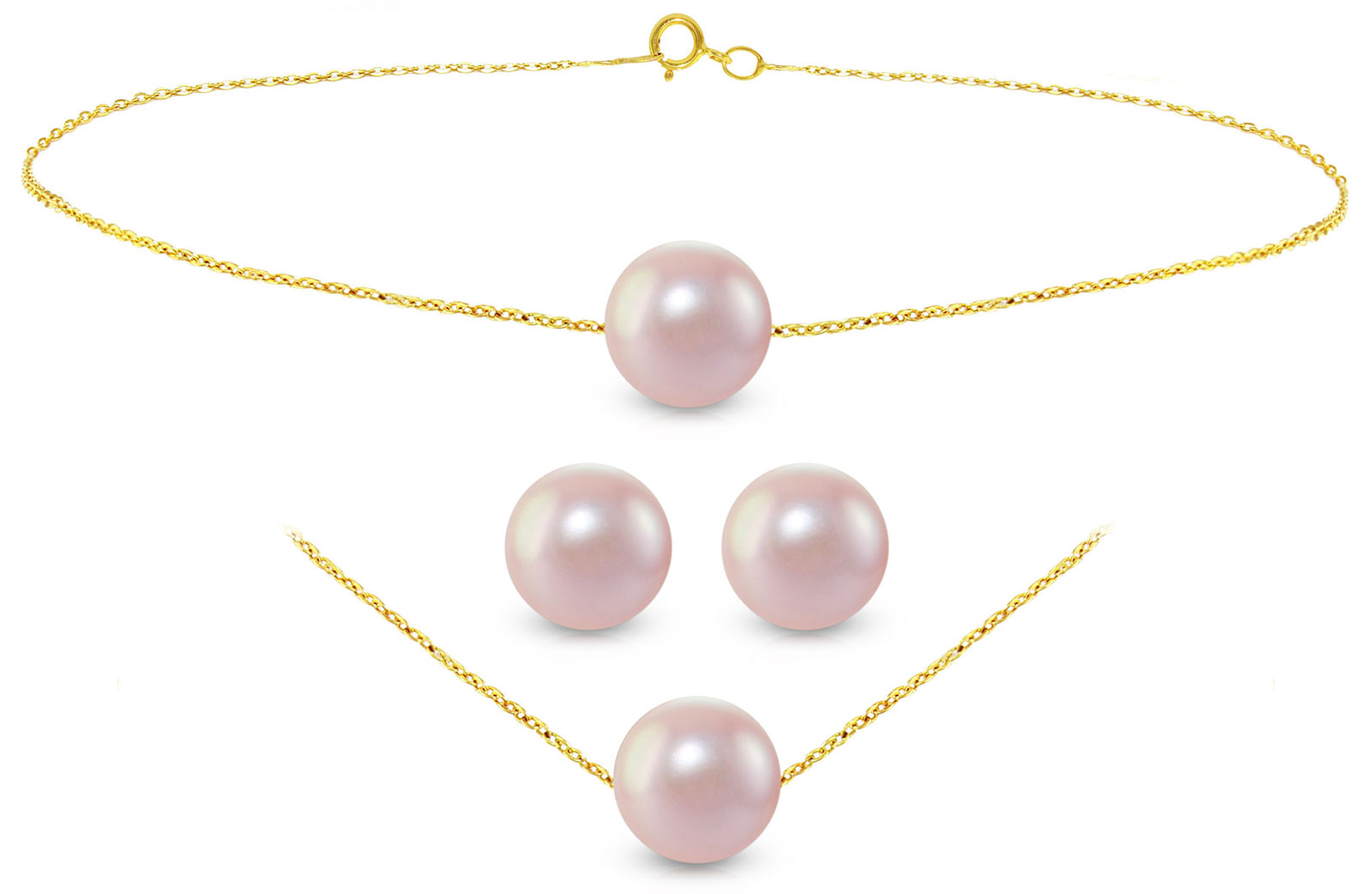 Vera Perla 18K Gold Simple 7mm Purple Pearl Jewelry Set, 3 Pieces