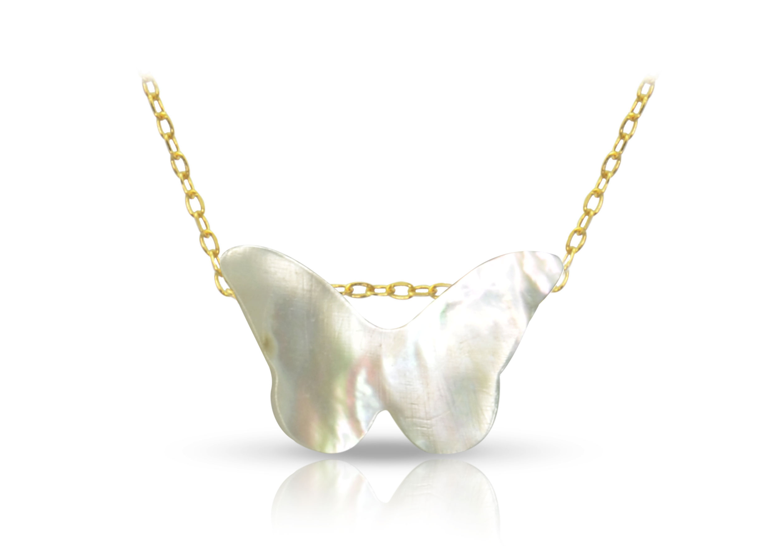 Vera Perla 18K Gold Small Butterfly Shape Mother of Pearl Necklace