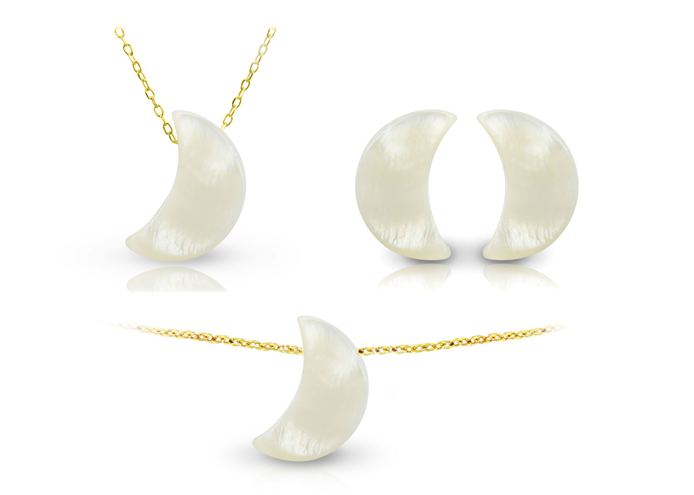 Vera Perla 18K Gold Small Crescent Shape Mother of Pearl Jewelry Set 3 pcs