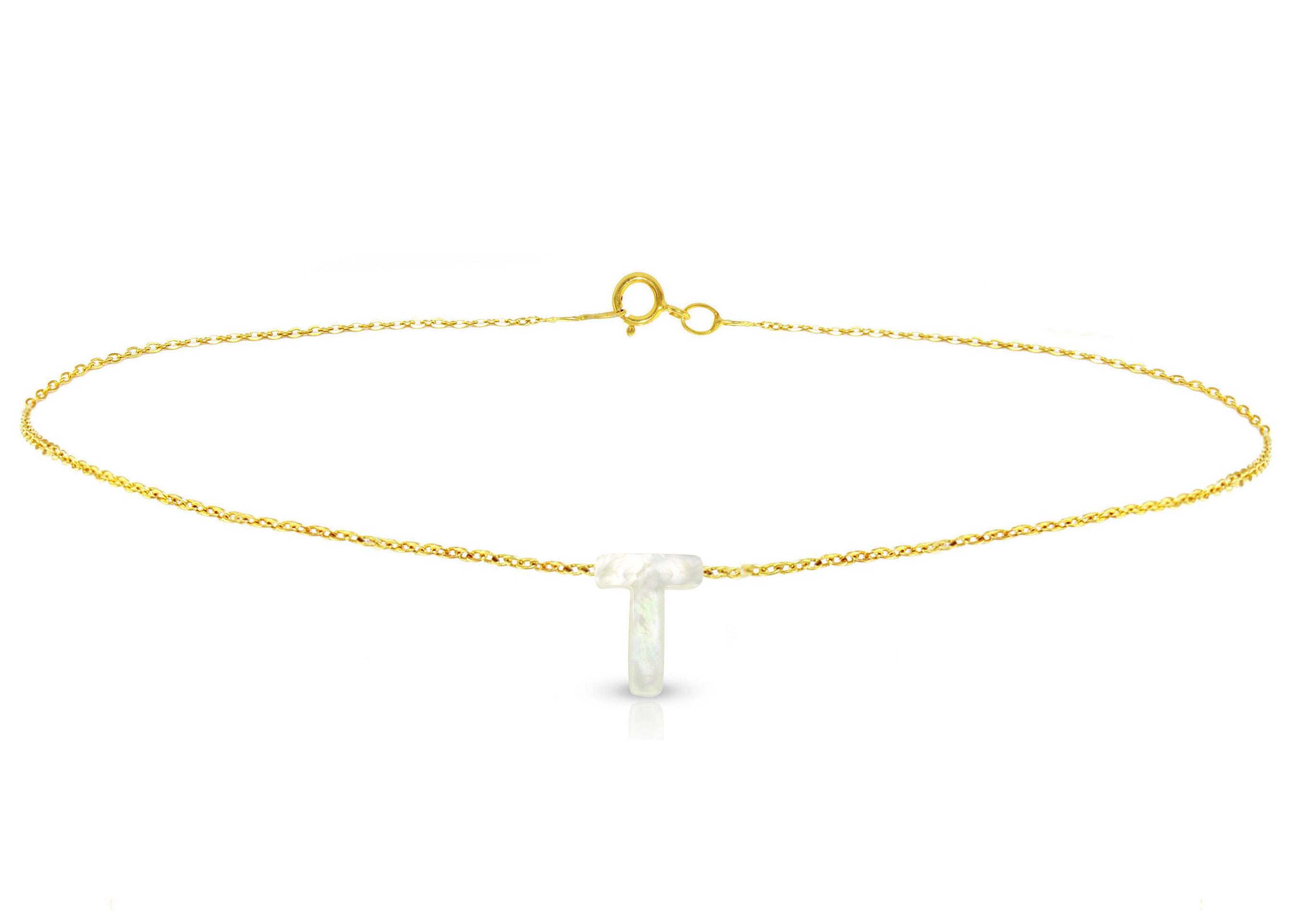 Vera Perla 18K Gold T Letter  Mother of Pearl Bracelet