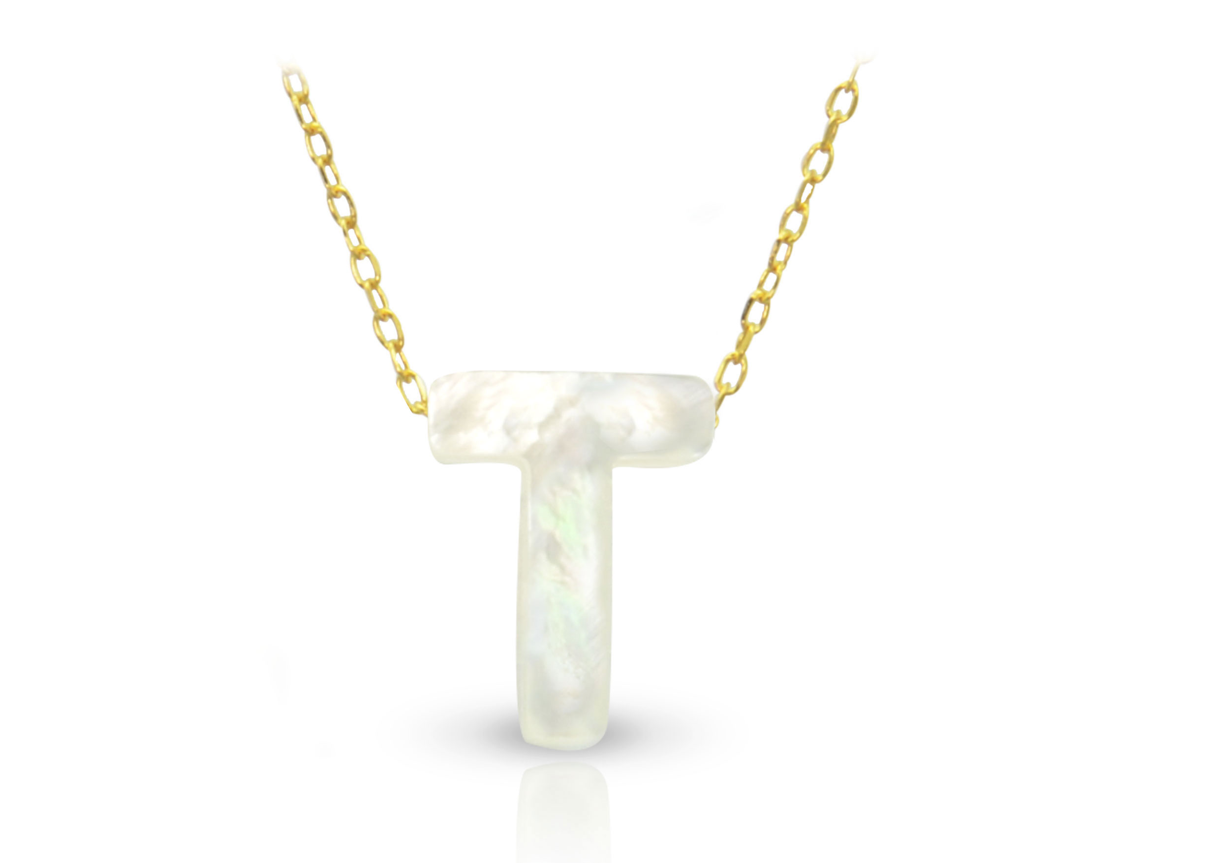 Vera Perla 18K Gold T Letter  Mother of Pearl Necklace