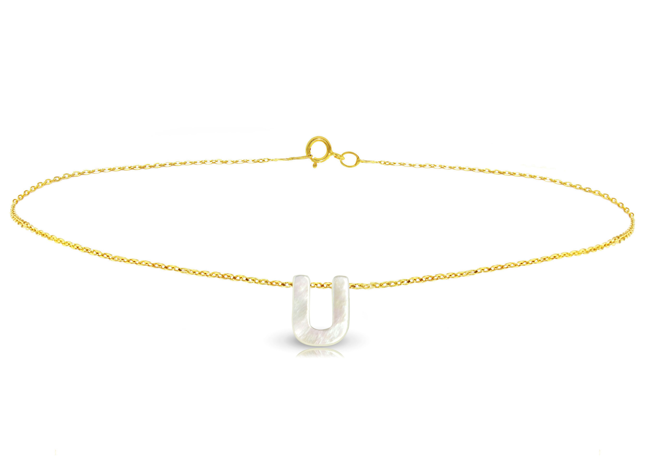 Vera Perla 18K Gold U Letter  Mother of Pearl Bracelet